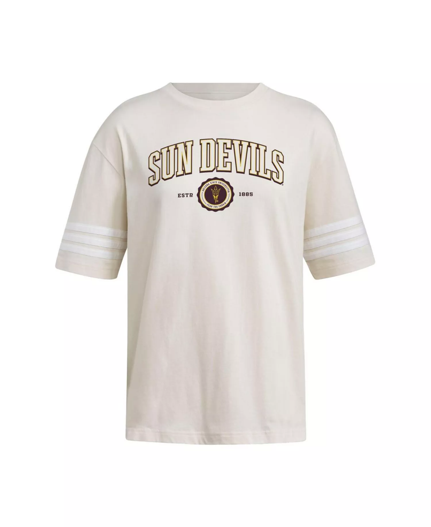 Women's Cream Arizona State Sun Devils Fashion Three-Stripes Oversized T-Shirt - Cream - M