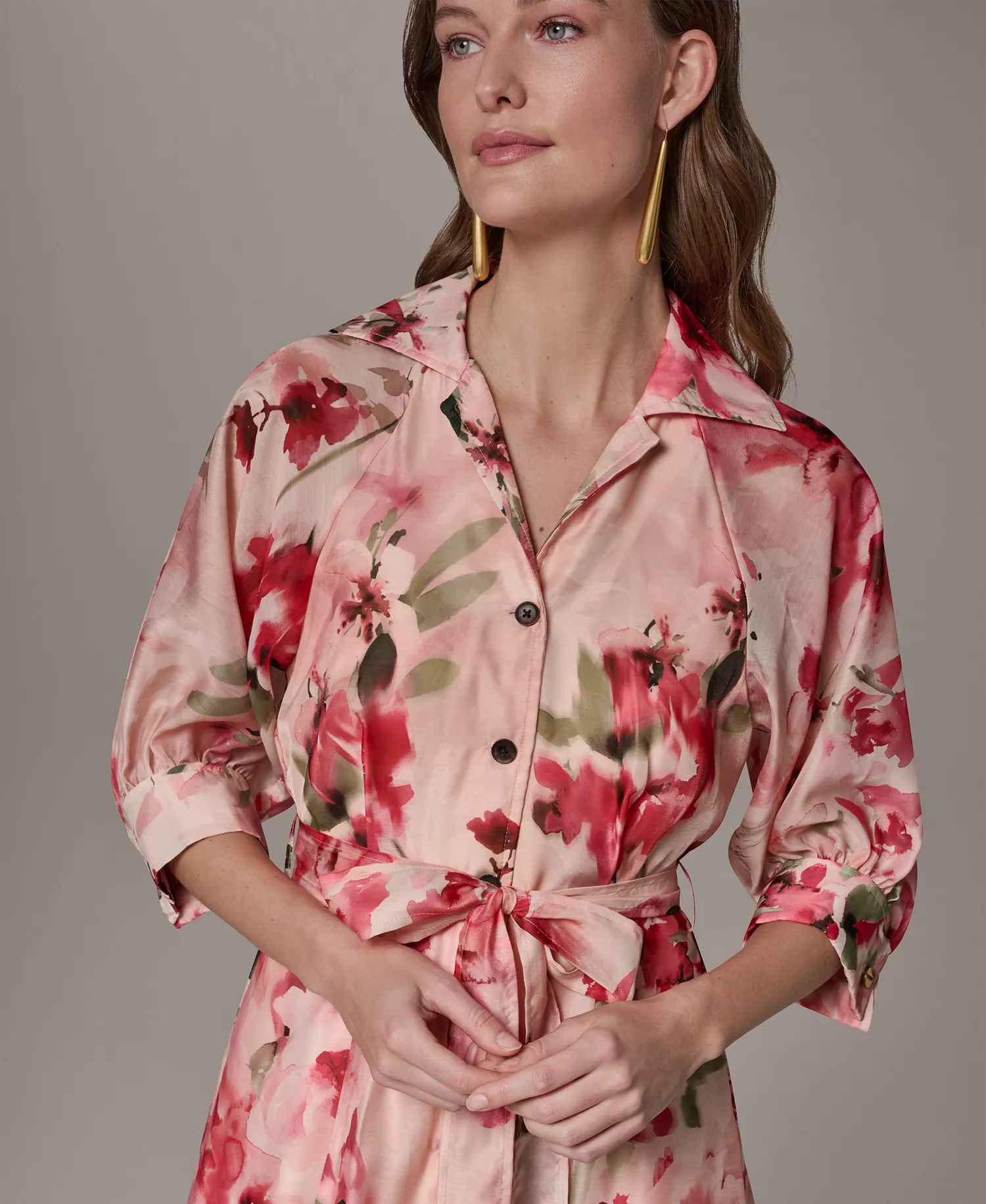 Petite Organza Shirt Dress - Geranium Multi - 0P