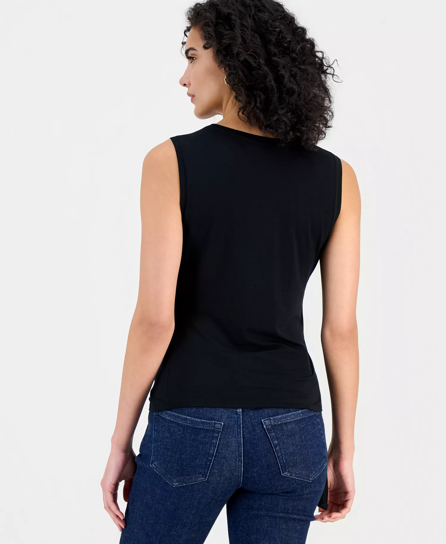 Women's Luxe-Layering Jersey Draped Sleeveless Top, Macy's Exclusive - Deep Black - L