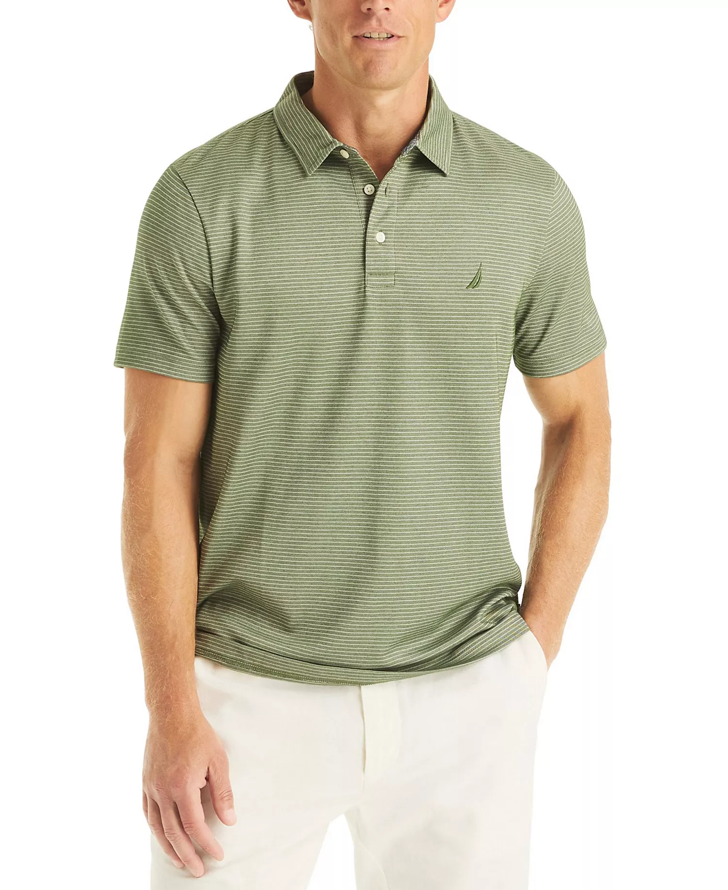 Men's Striped Golf Polo Shirt - Bronze Green - 2XL