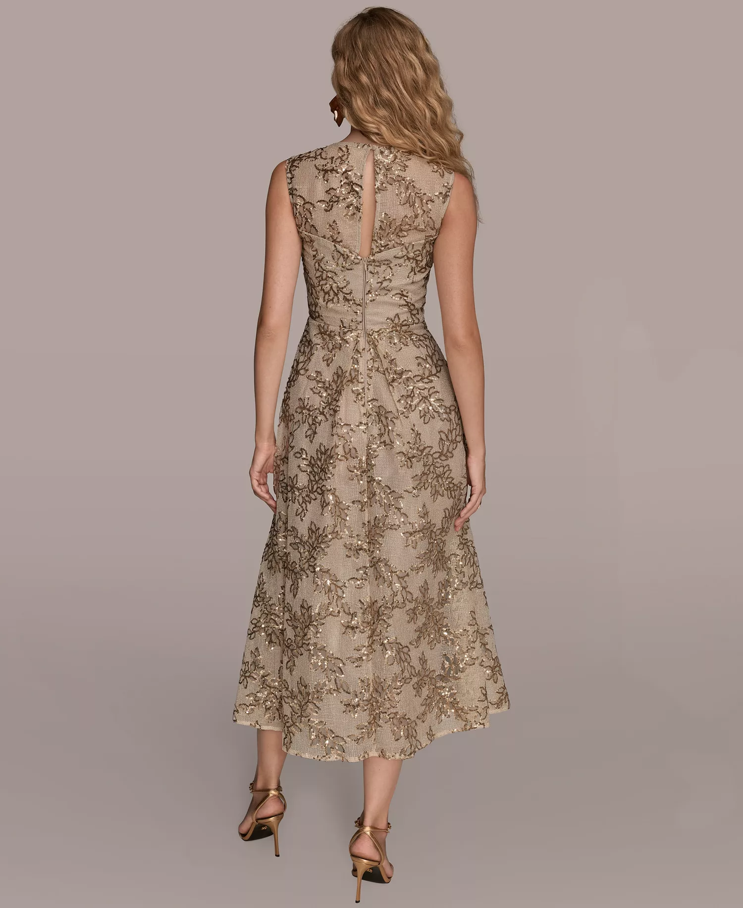 Women's Sleeveless Floral A-line Dress - Sand - 2