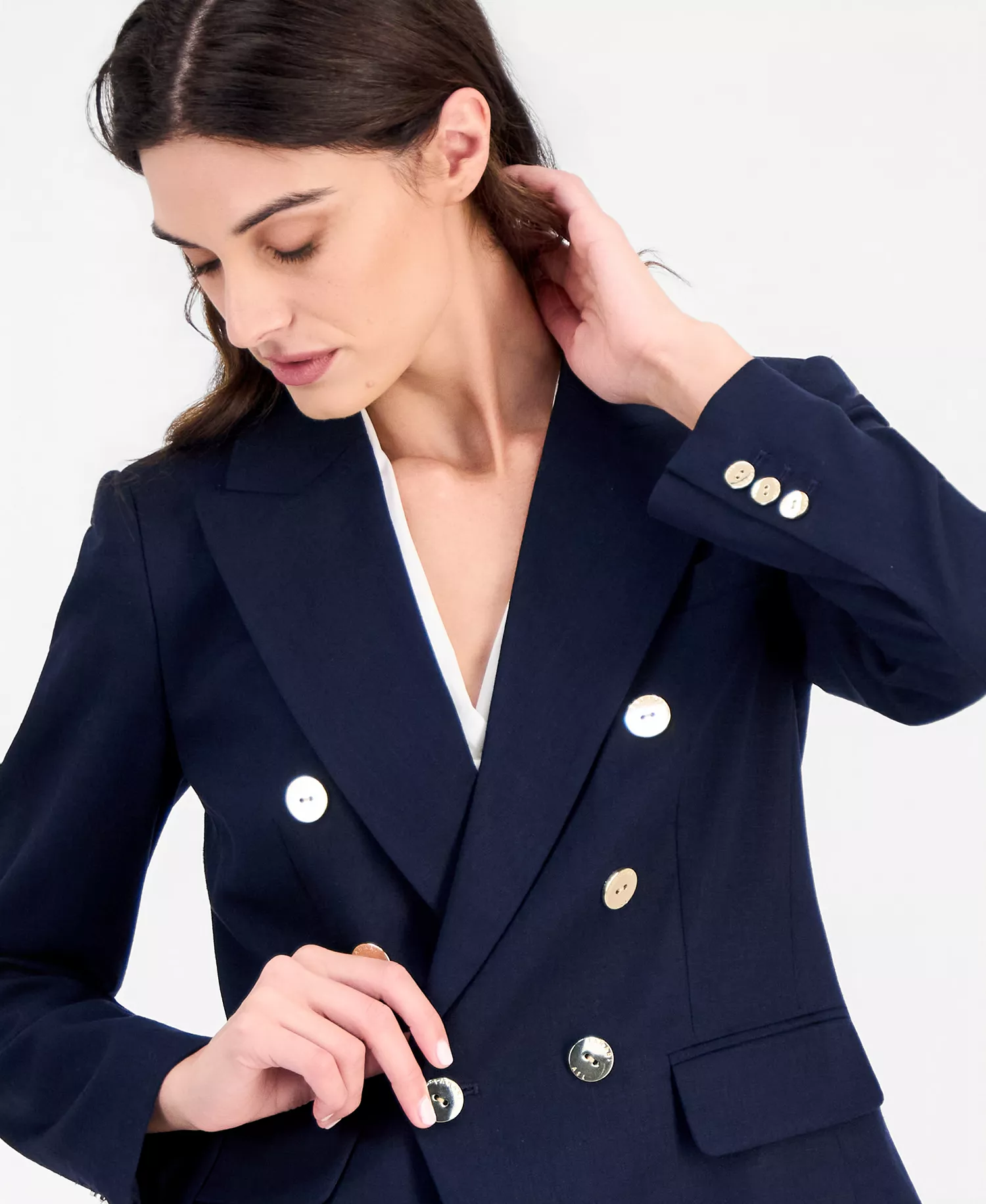 Women's Asymmetric Double-Breasted Blazer - New Navy - 10