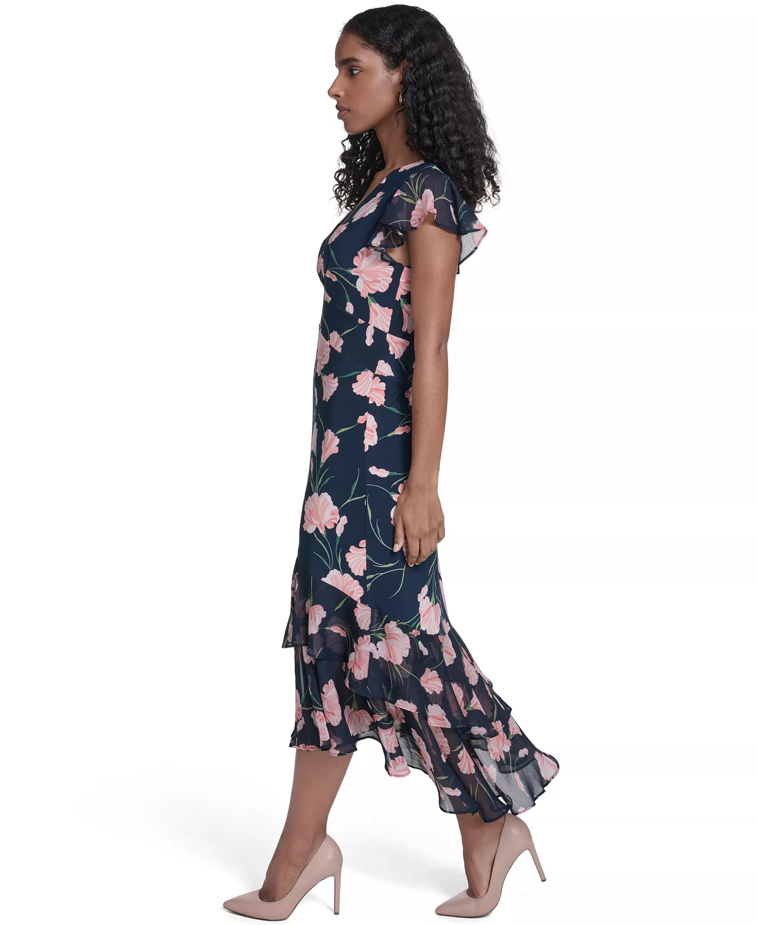 Women's V-Neck Empire Tiered Midi Dress - Sky Captain Multi - 10