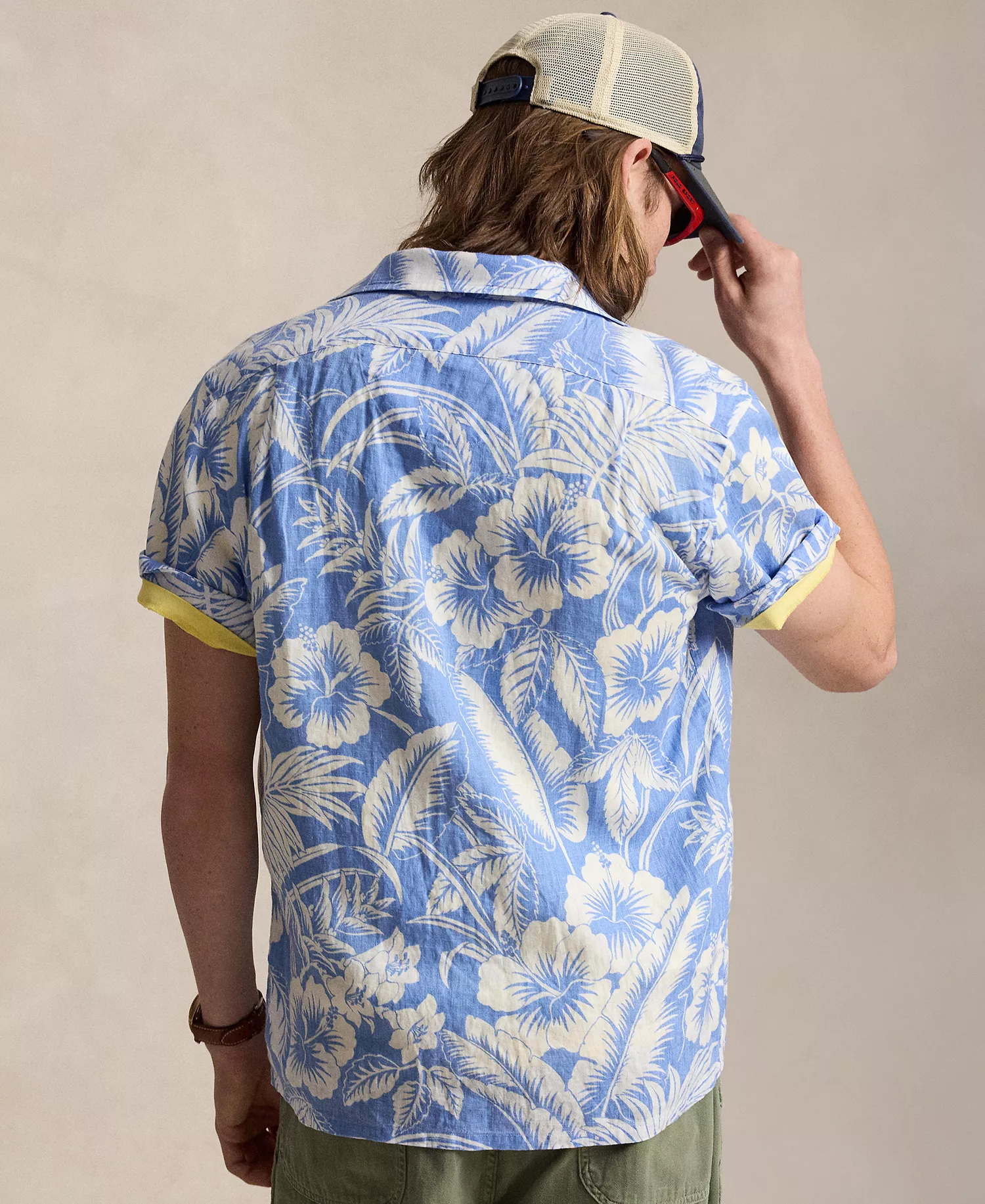 Men's Short-Sleeve Linen Button-Up Shirt - Blue Sweetheart Floral - 2XL