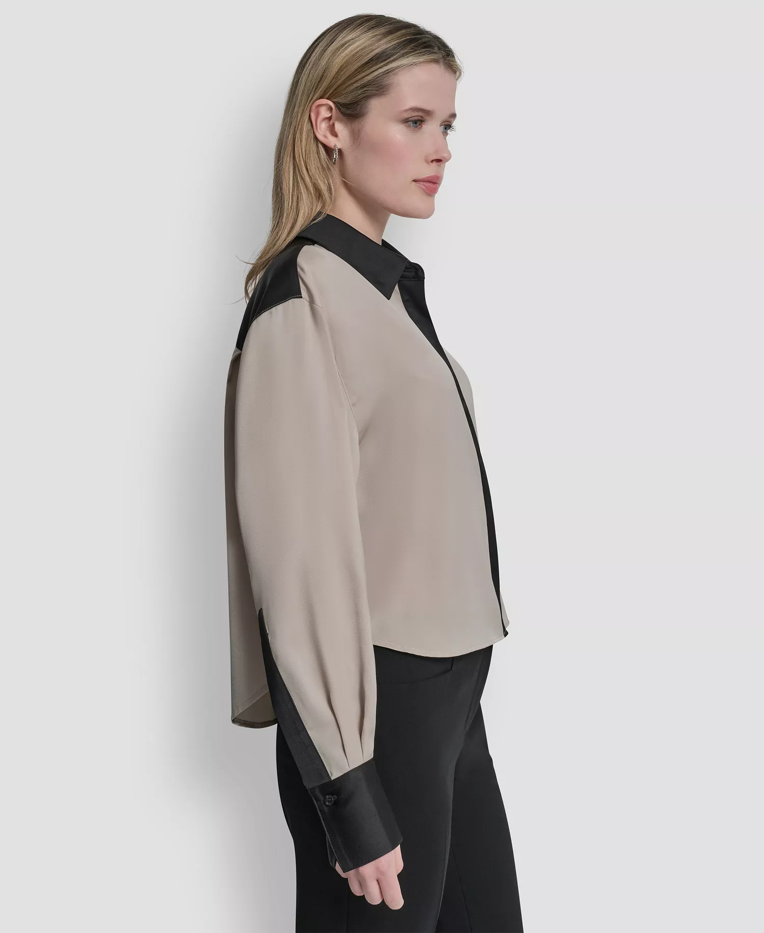 Petite Patch Work Button-Up Top - Grey - P/L