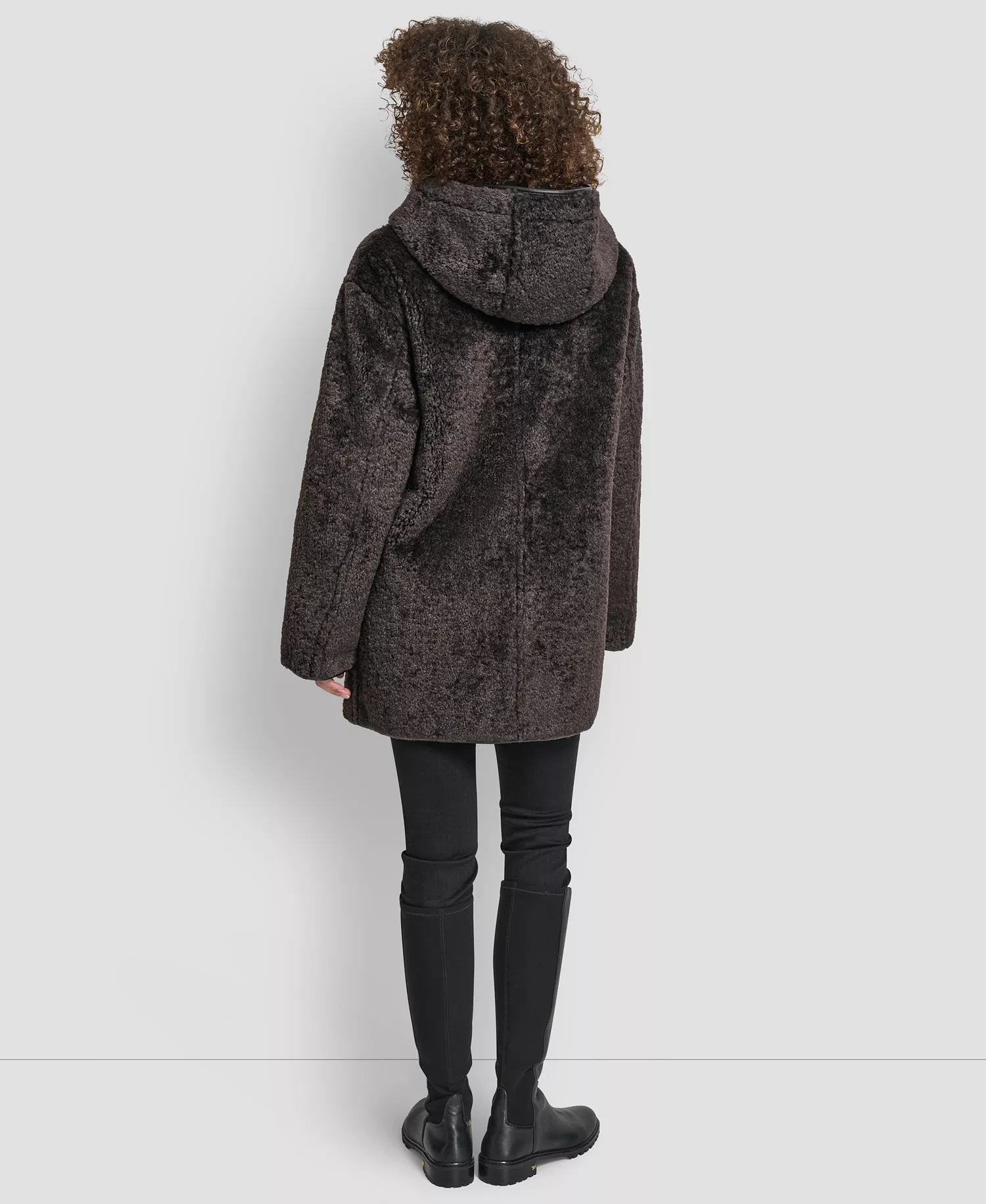 Women's Shearling Hooded Toggle Coat - Bitter - L