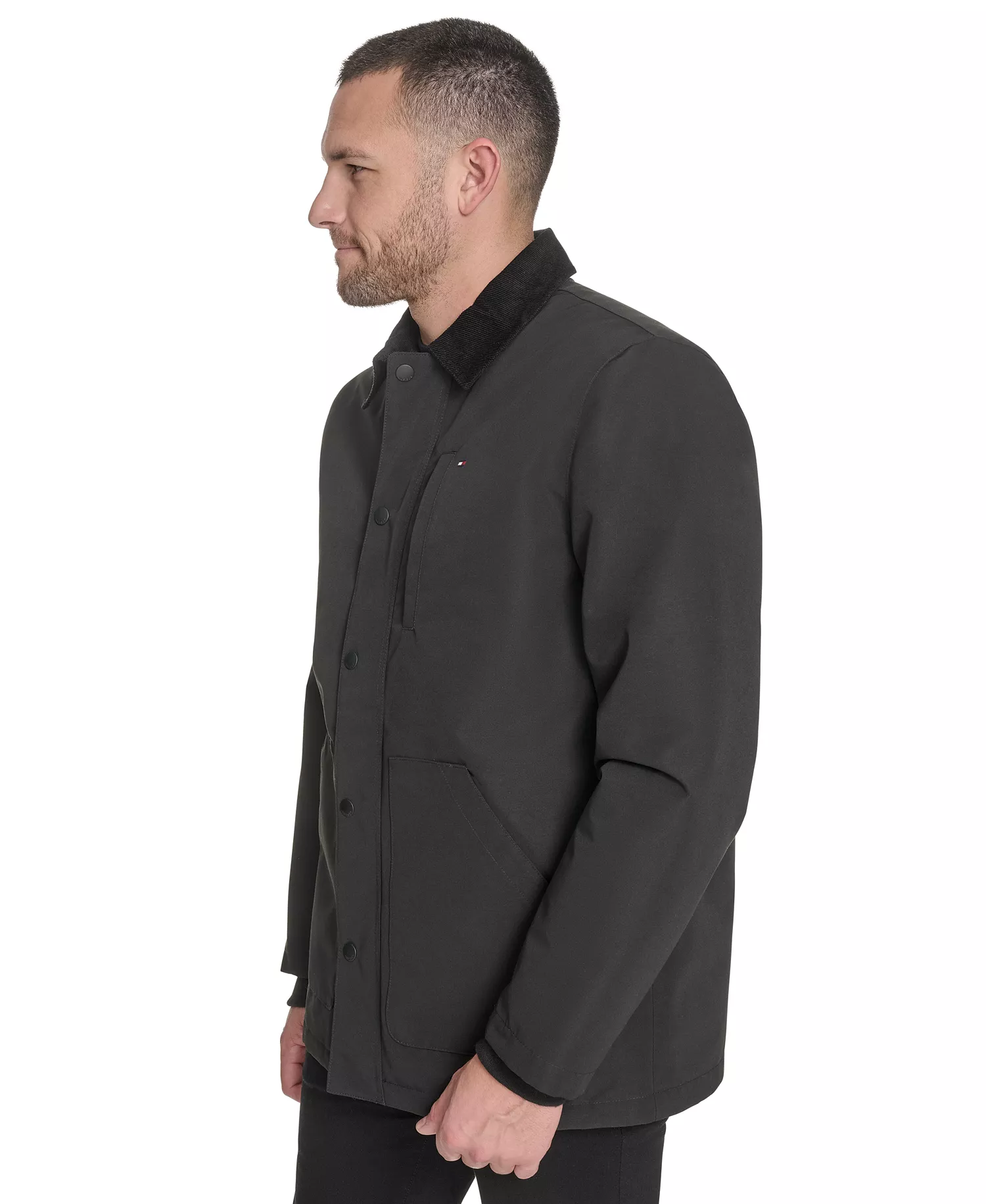Men's Highland Barn Coat with Corduroy Collar - Black - 2XL