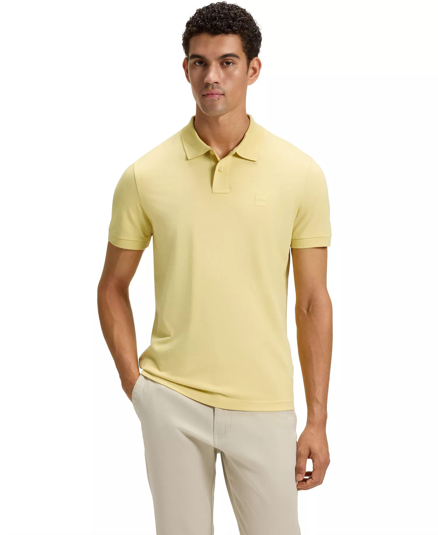 Men's Slim-Fit Stretch-Cotton Polo Shirt - Yellow - 2XL