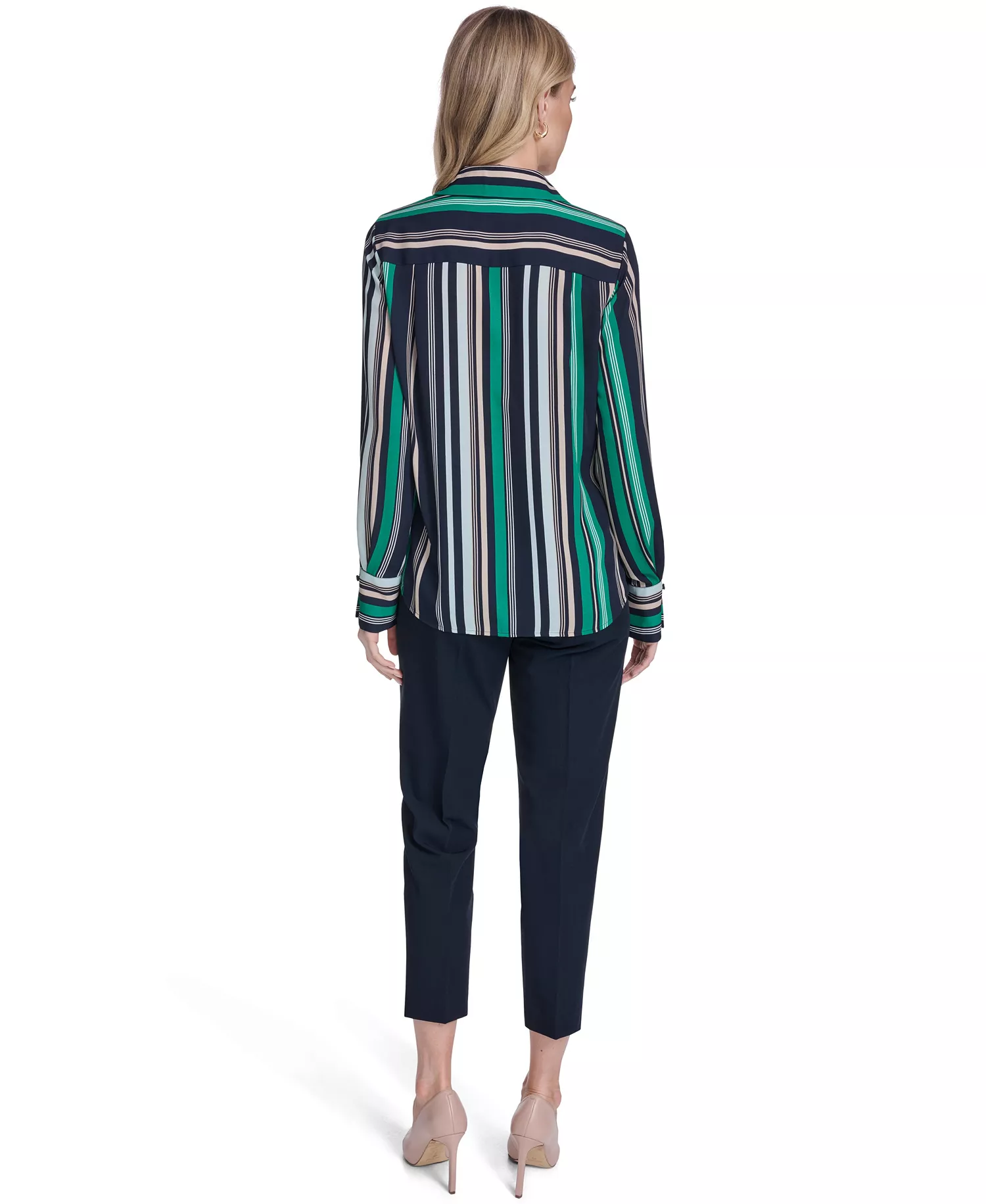 Women's Striped Popover Top - Midnight/Harbor Gray - L
