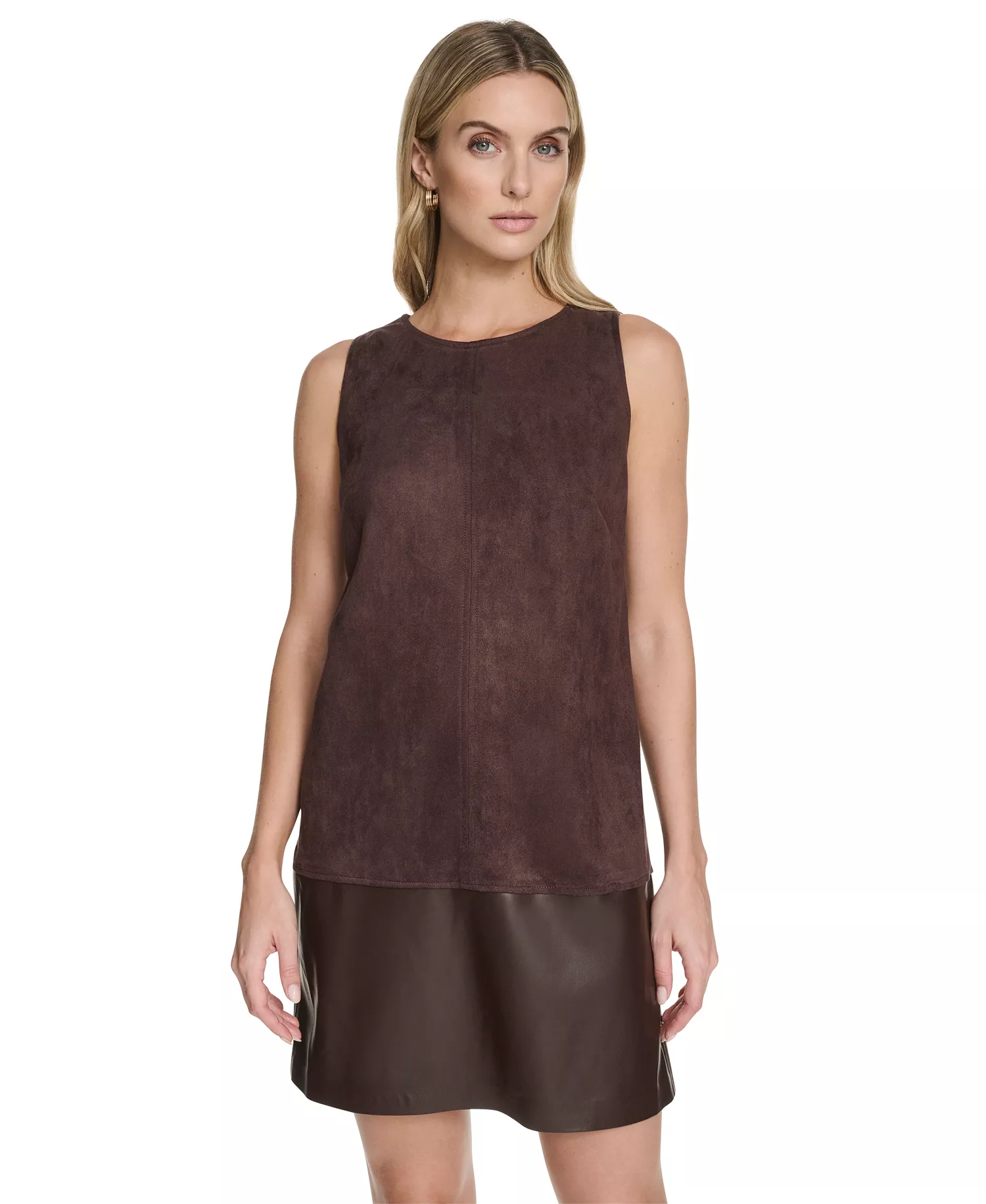 Women's Crewneck Short Shift Dress - Coffee bean - 16