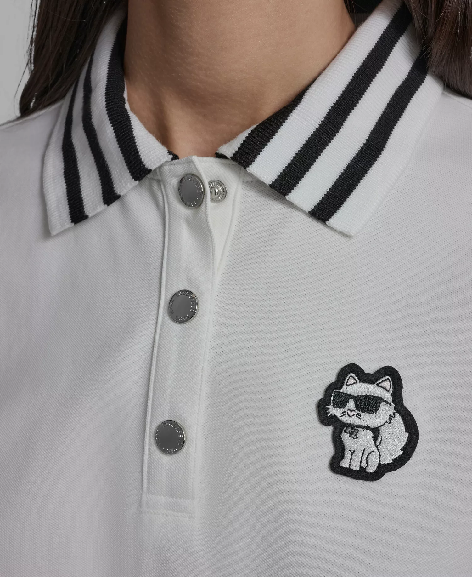 Women's Choupette Knit Collared Polo Top - White - L