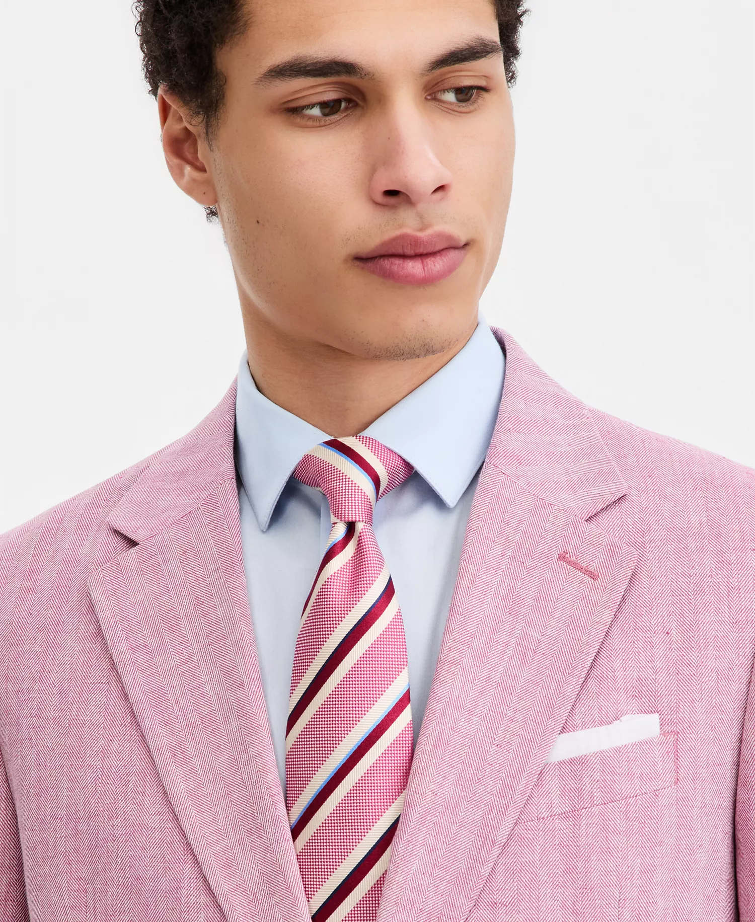 Men's Modern-Fit Herringbone Cotton & Linen Blazer - Berry - 36R