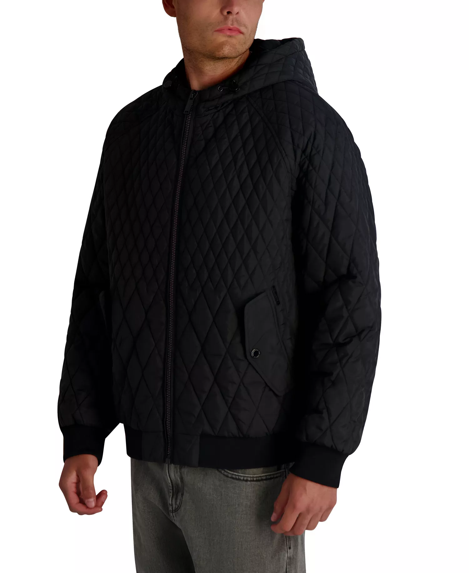 Men's Diamond Quilted Bomber Jacket - Black - 2XL