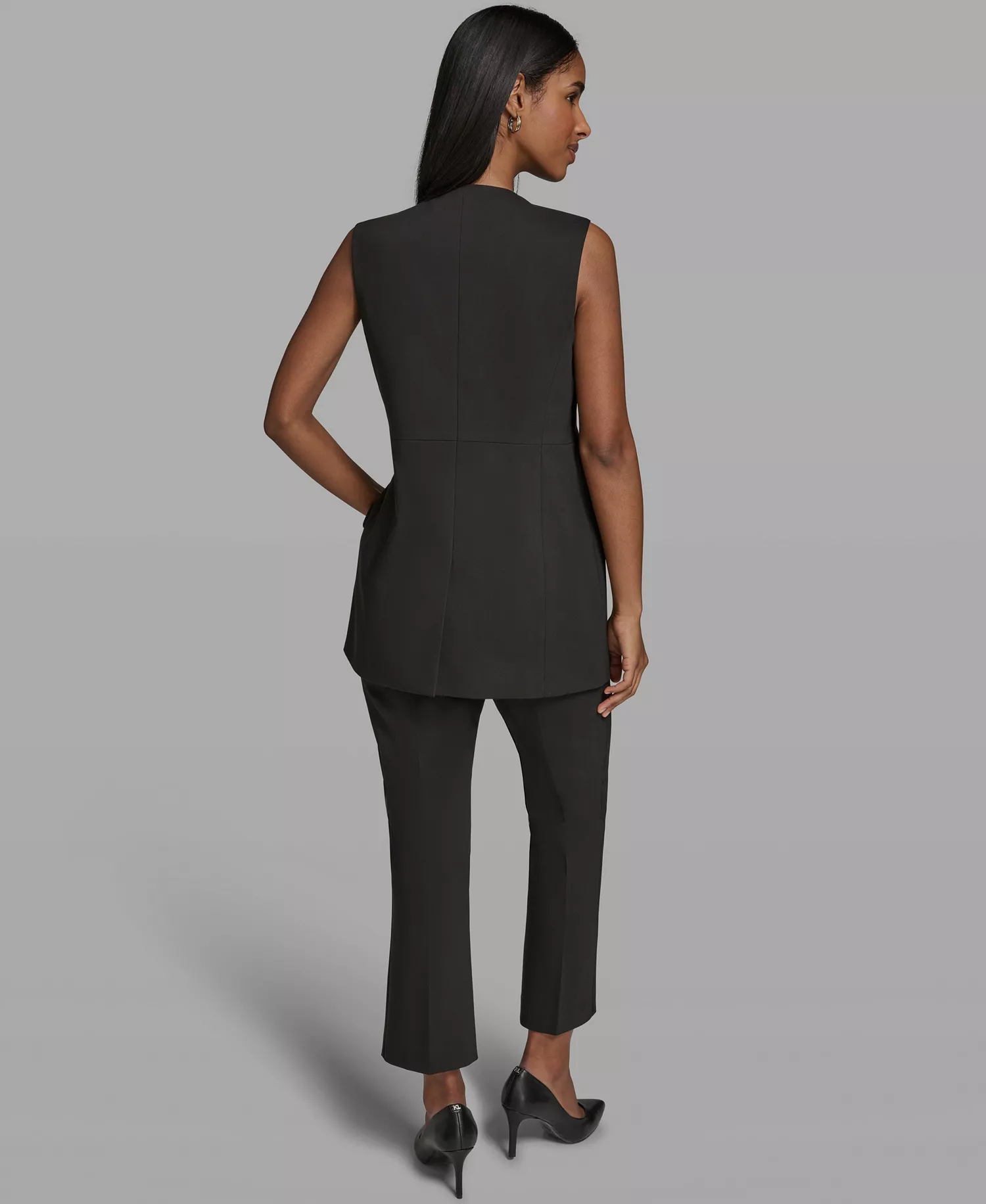 Women's V-Neck Woven Vest - Black - 0