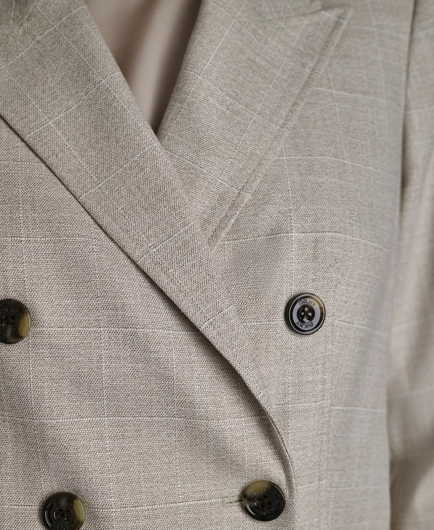 Women's Windowpane Melange Double Breasted Jacket, Cropped Pant and Woven Sleeveless Blouse - Pebble / White Combo - 10