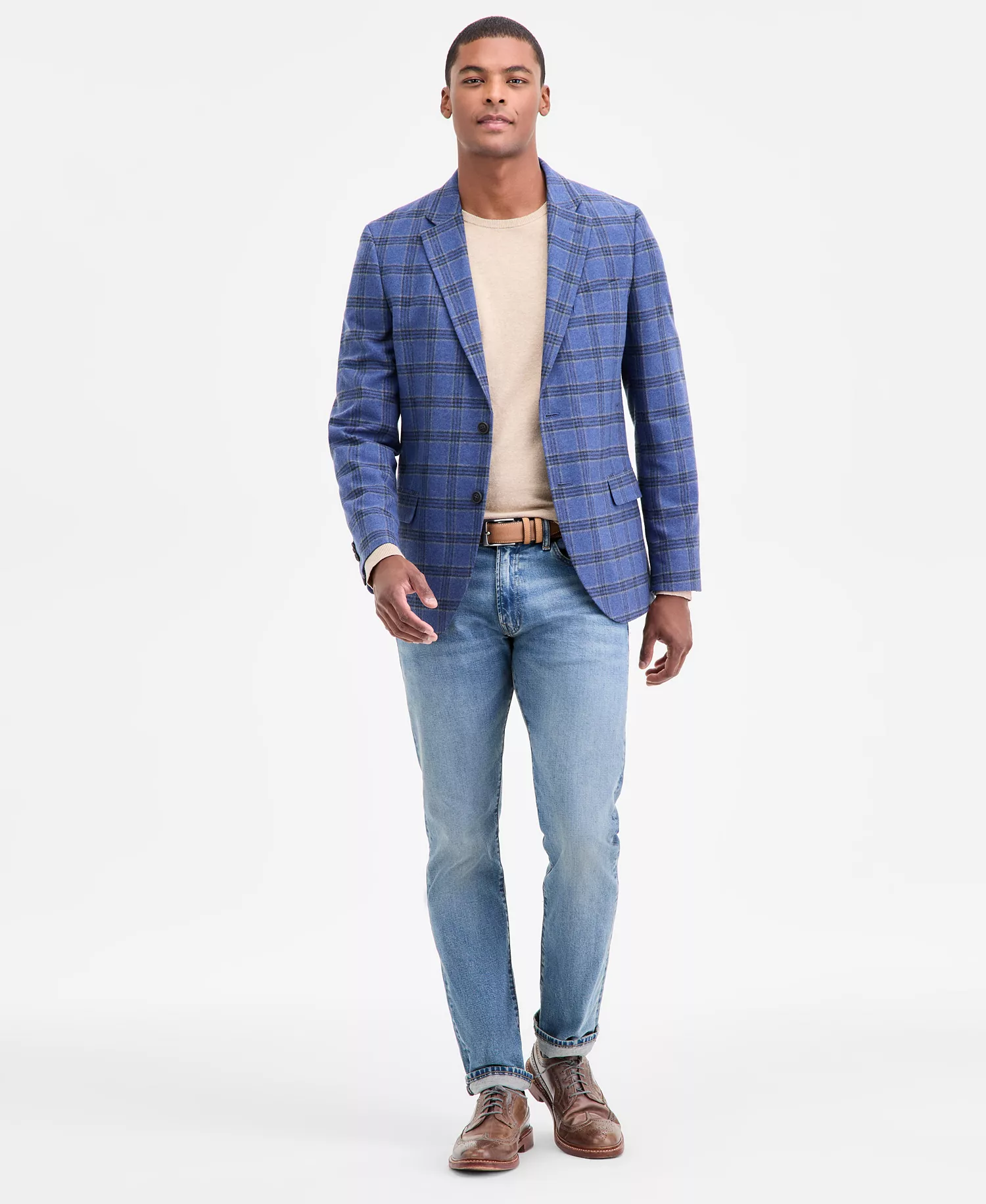 Men's Modern-Fit Tweed Patterned Sport Coat - Blue Plaid - 36R