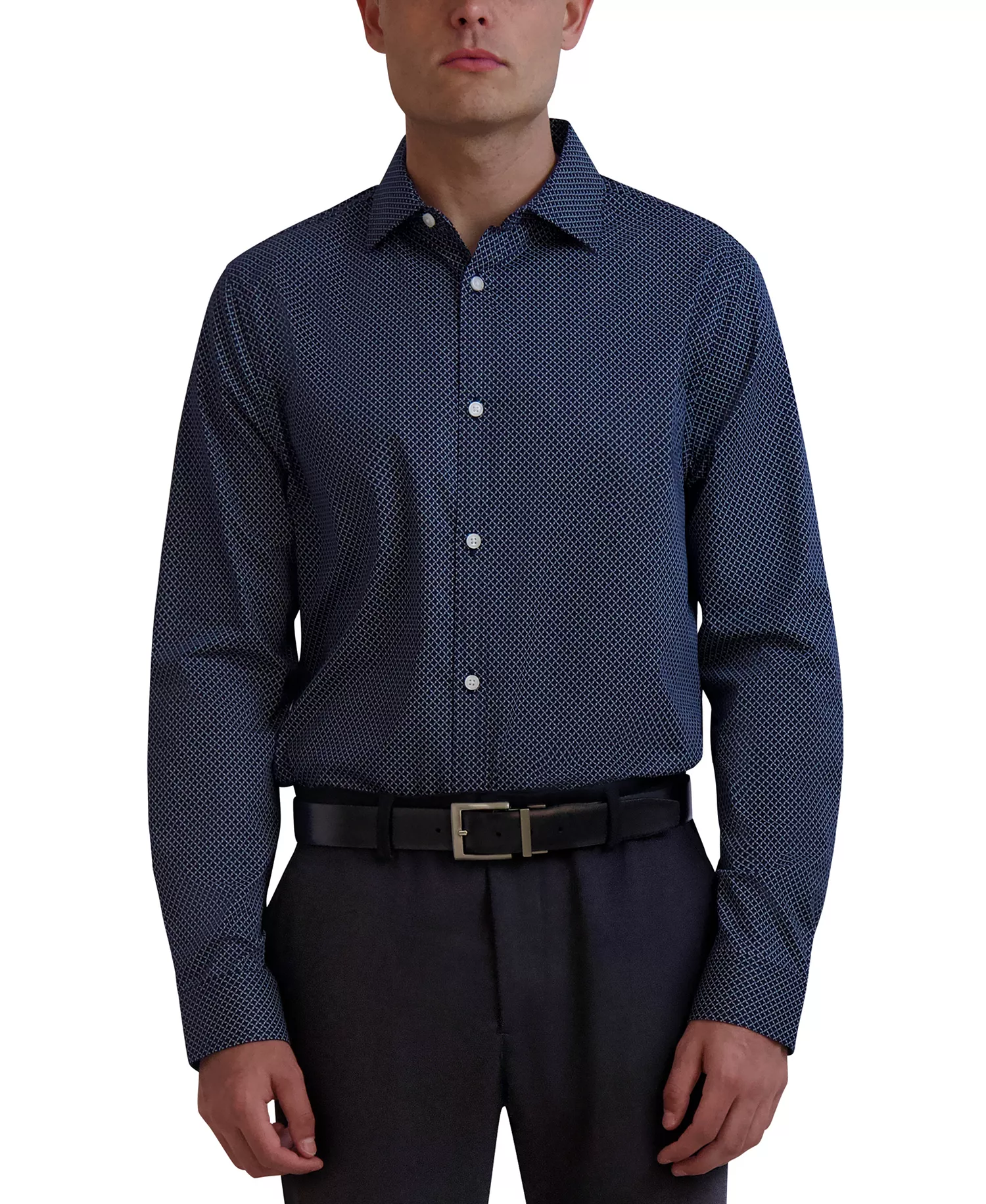 Men's Slim-Fit Geo-Print Dress Shirt - Blue - 14-14 1/2 32-33