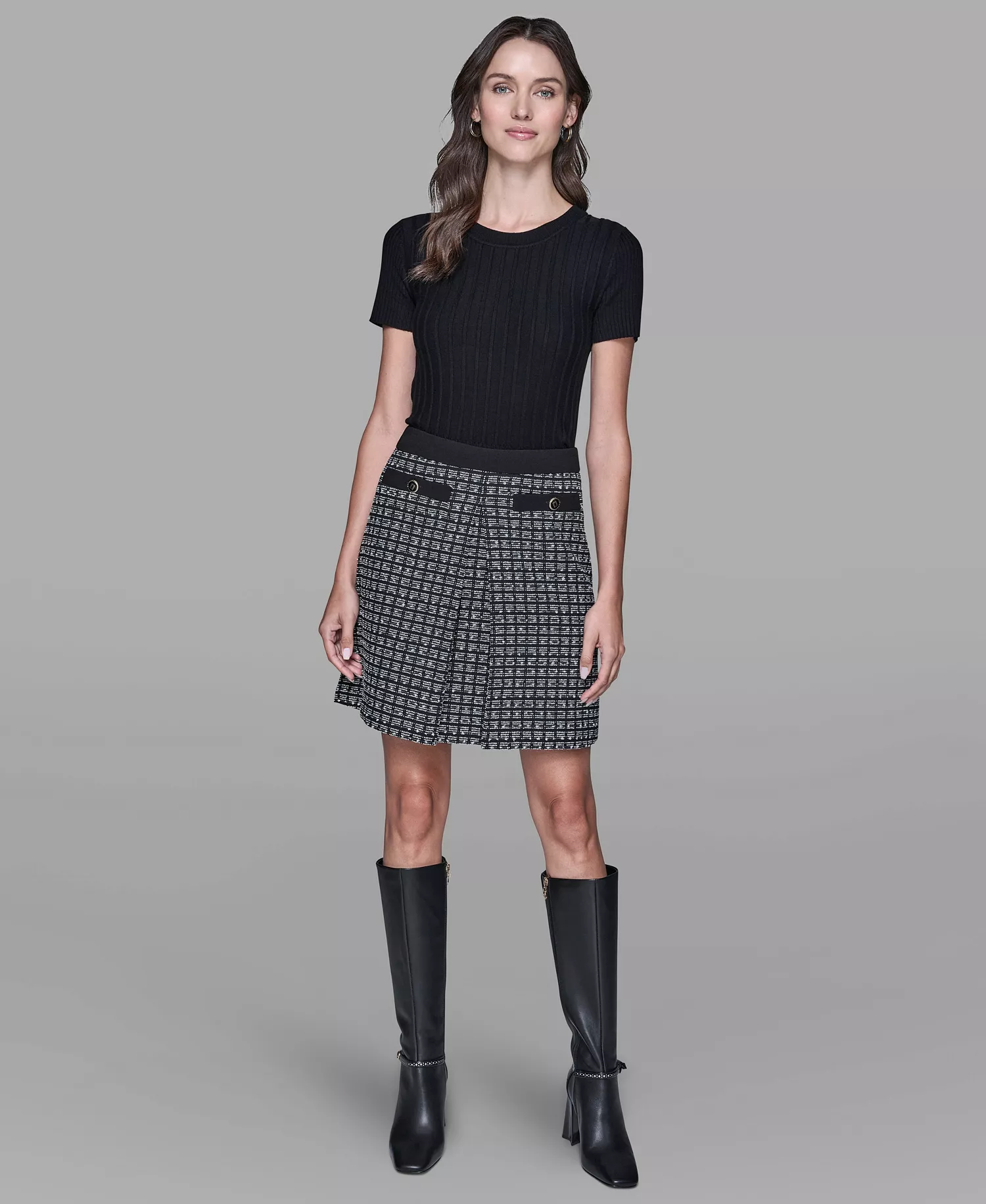 Women's Tweed Mini Skirt - Black/soft White - 0