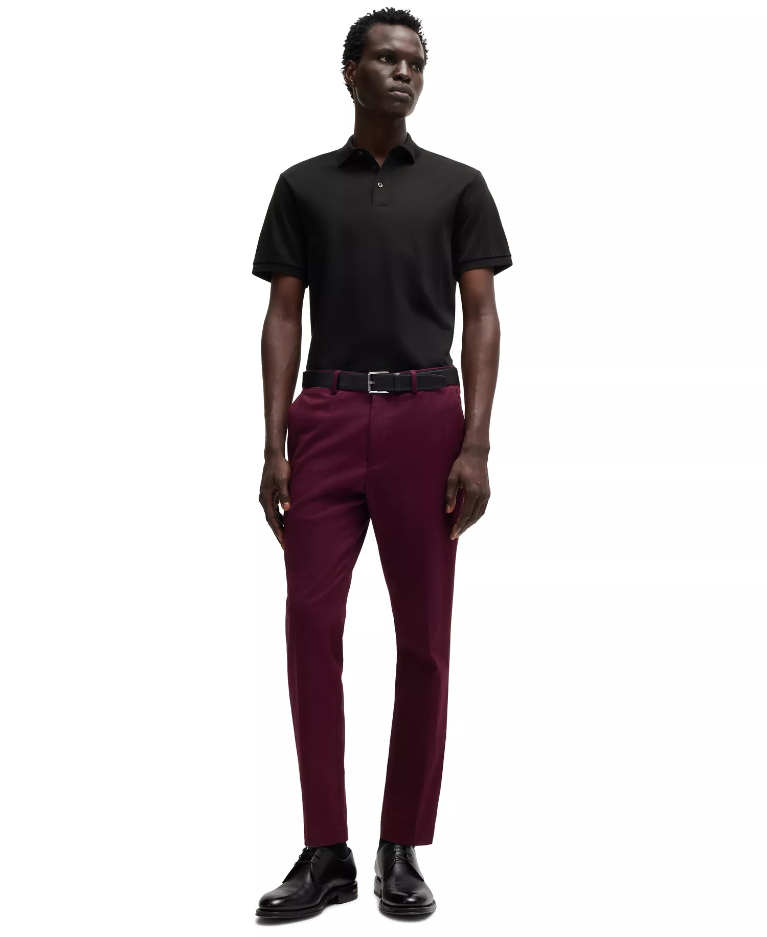 Men's Mercerized Cotton Regular-Fit Polo Shirt - Black - L