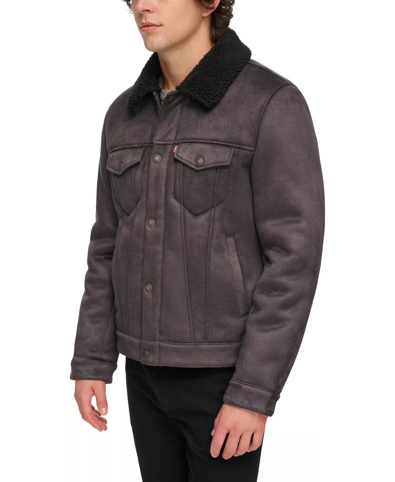 Men's Relaxed-Fit Faux-Shearling Trucker Jacket   - Black - 2XL