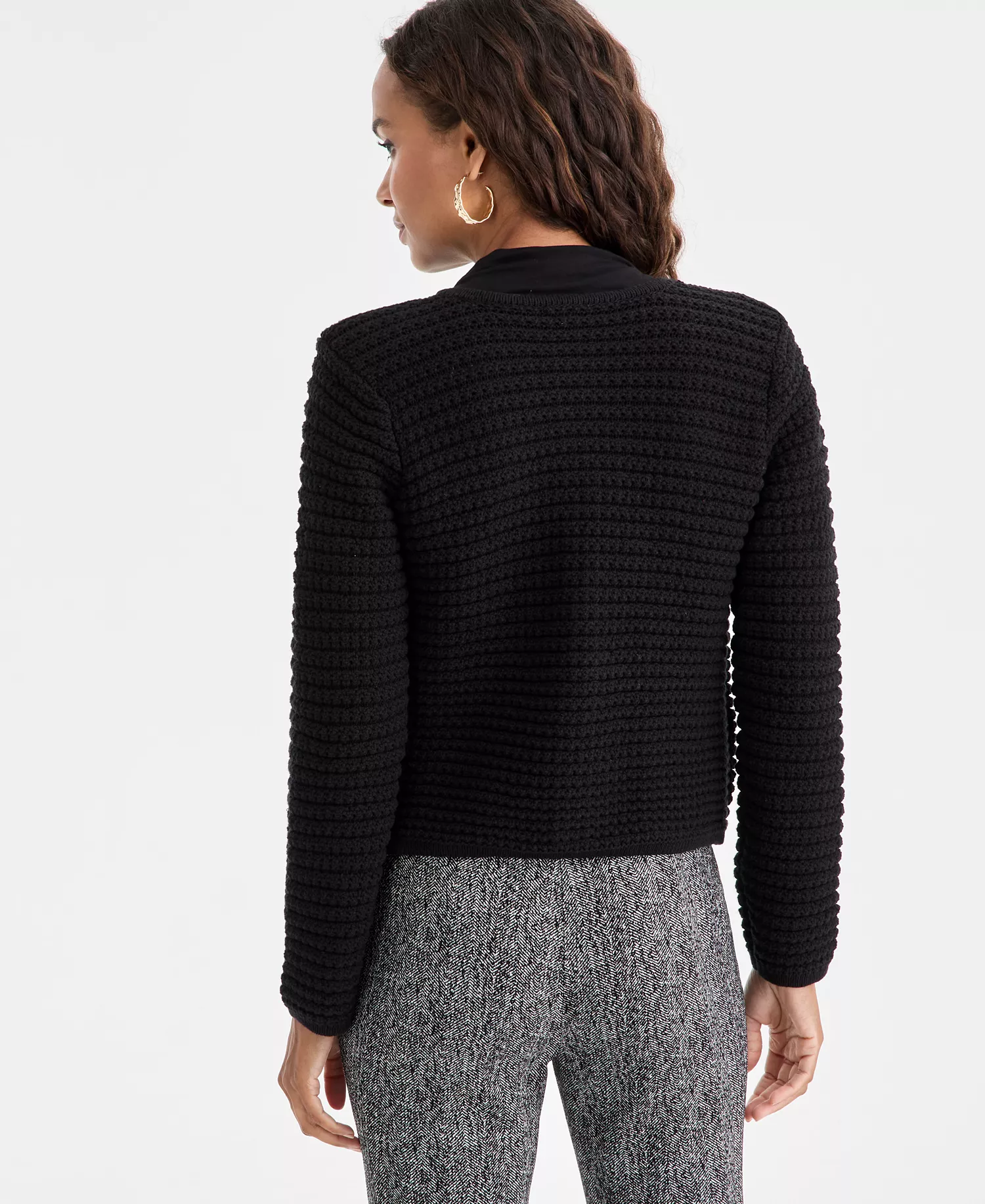 Petite Yarn-Blend Button-Down Cardigan Sweater, Created for Macy's - Deep Black - P/L