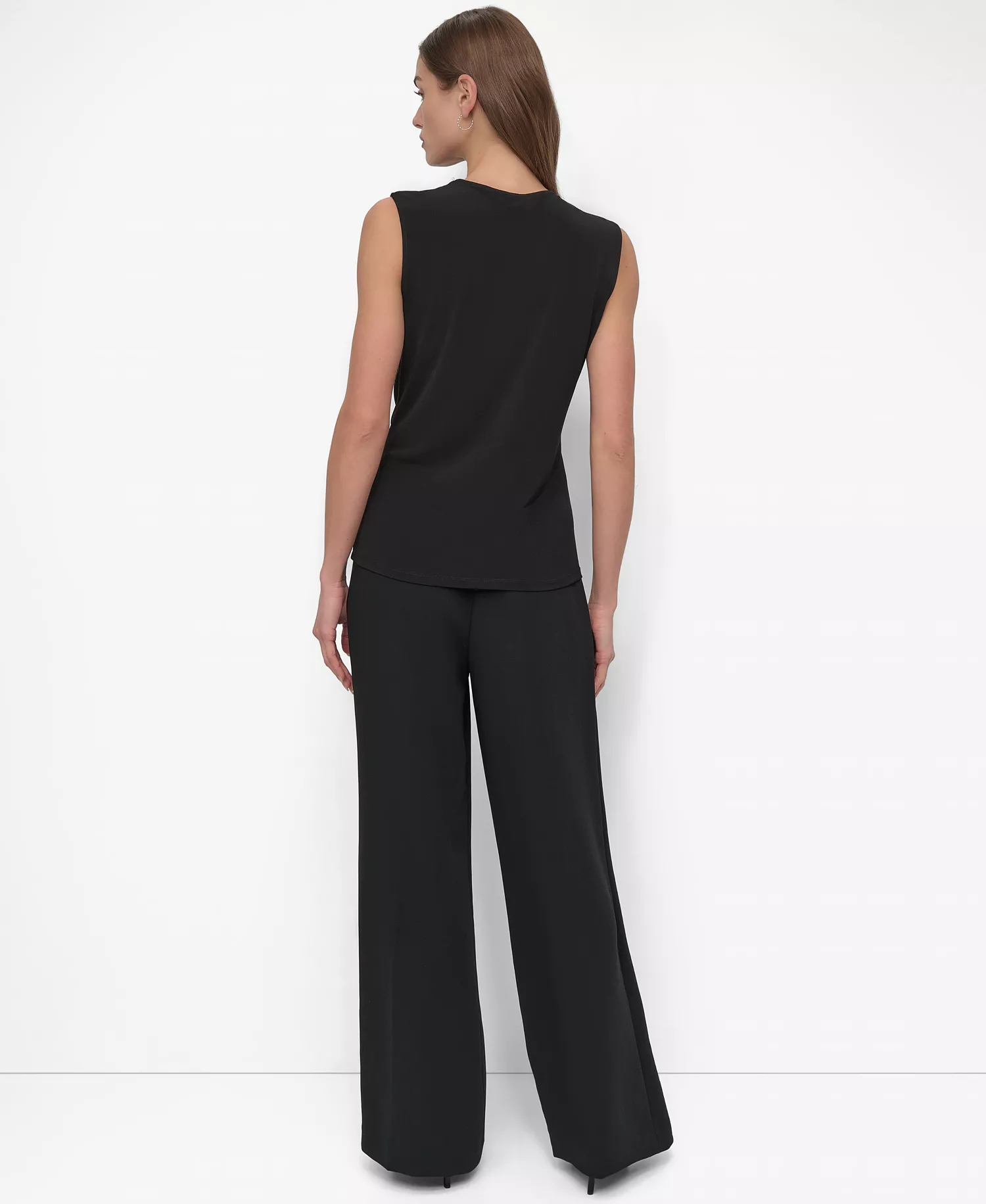Petite Draped Sleeveless Top - Black - PL