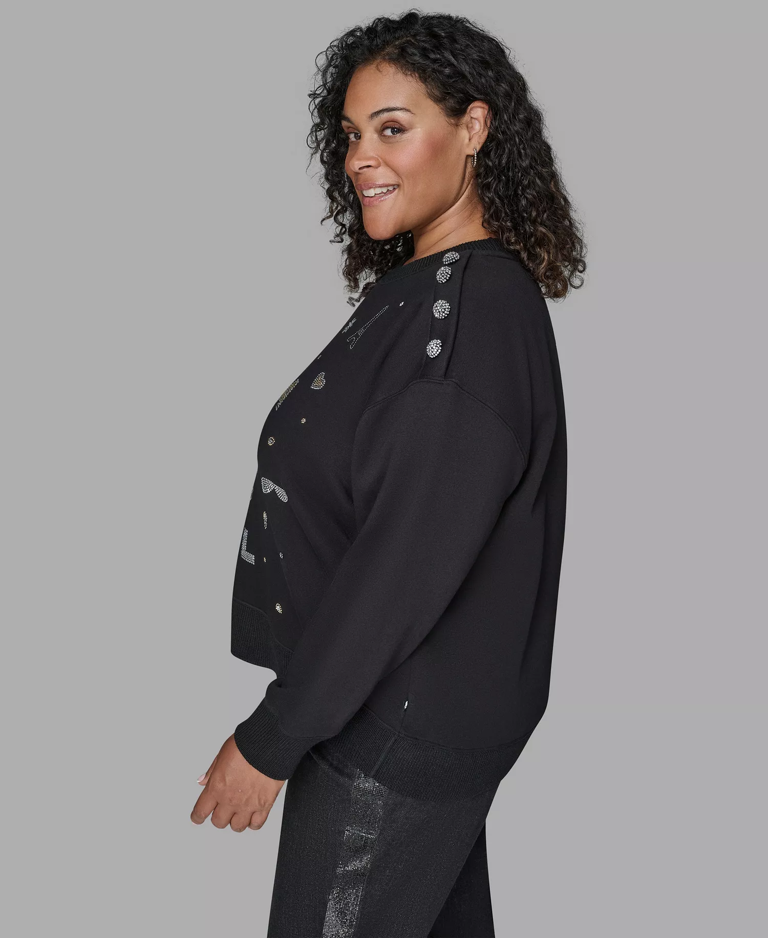 Women's Plus Size Knit Long-Sleeve Sweater - Black - 0X