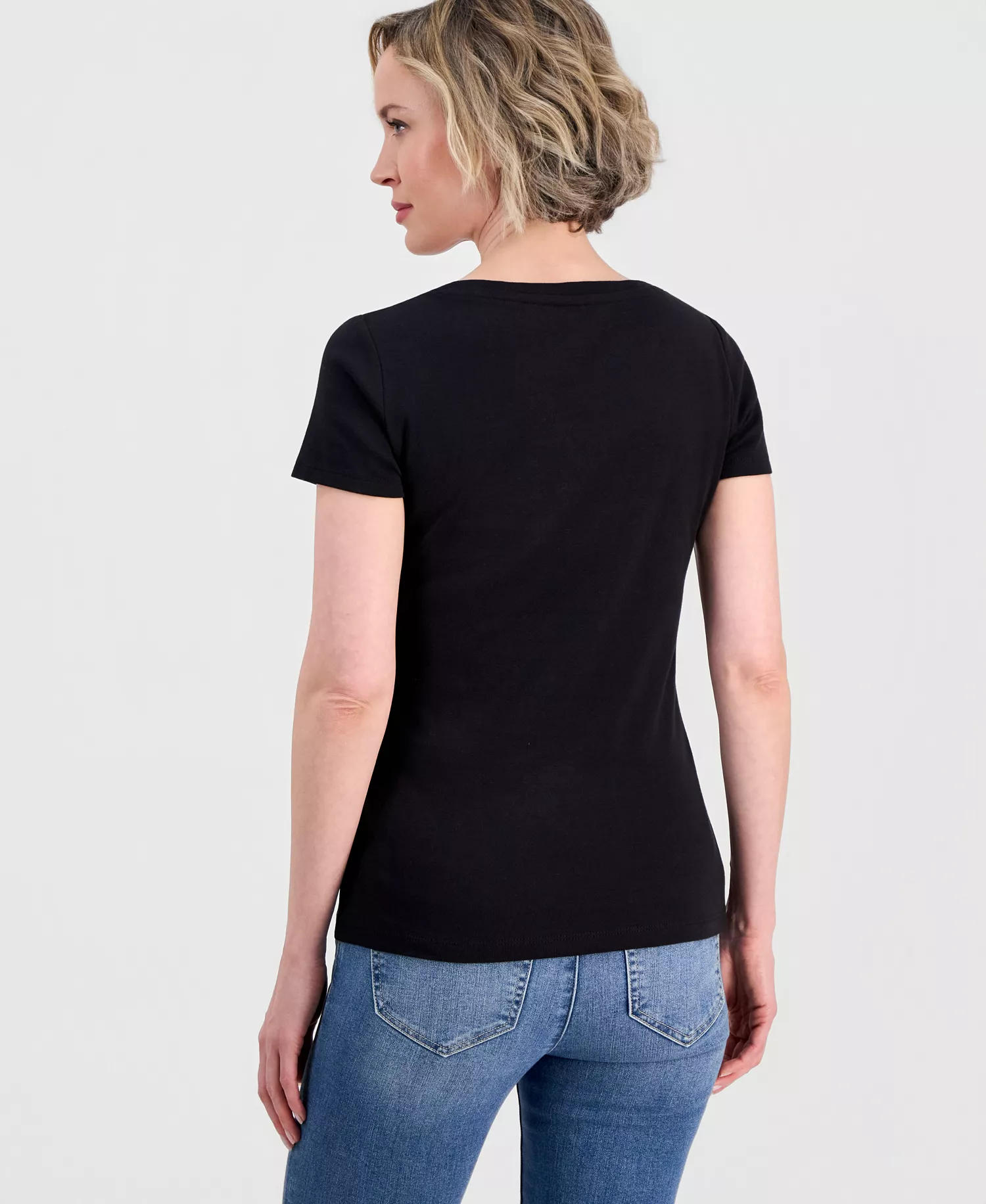Jeans Women's Cotton Short-Sleeve Scoop-Neck Tee - Black - L