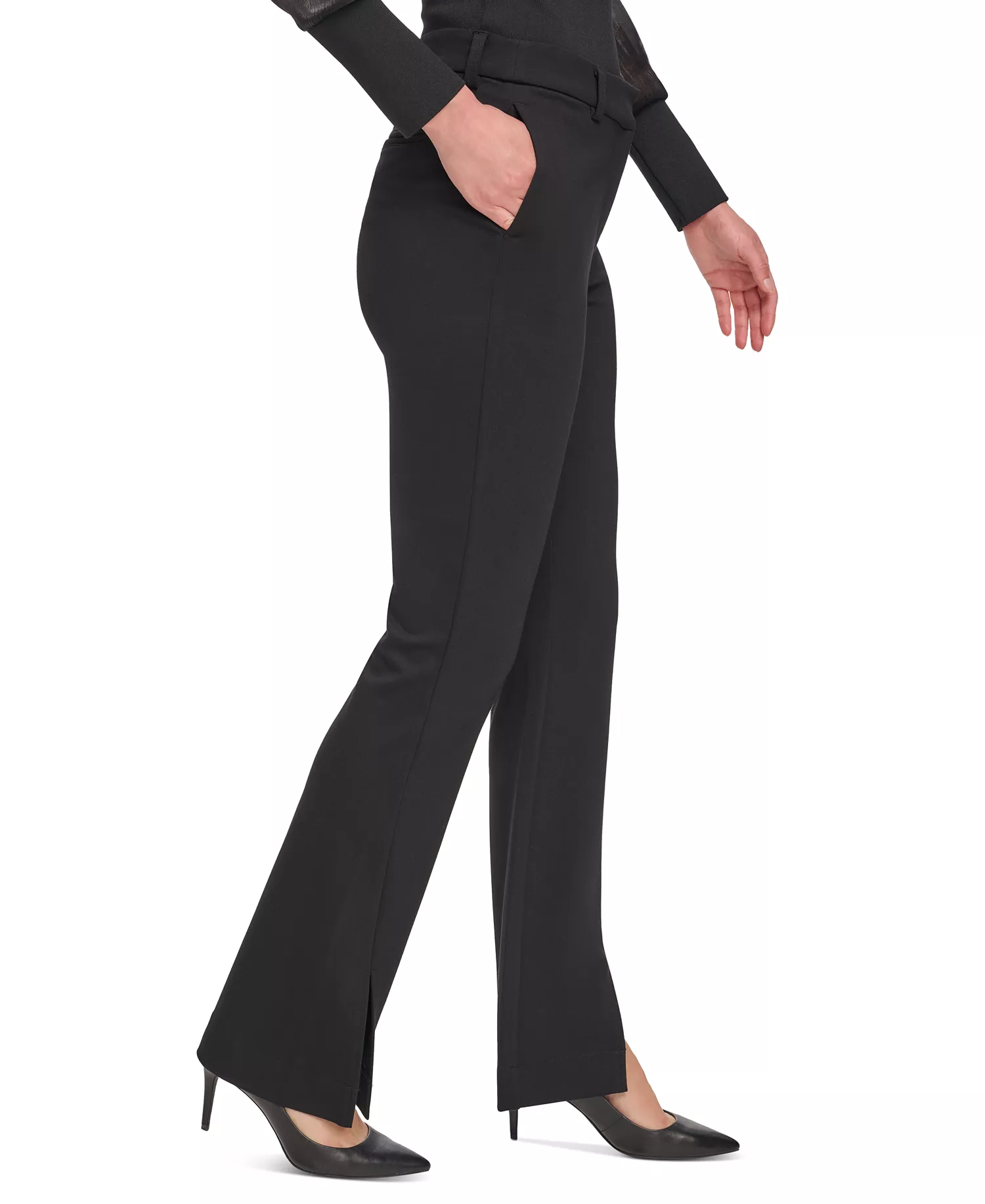 Women's Mid Rise Split-Cuff Flare Leg Pants - Black - M