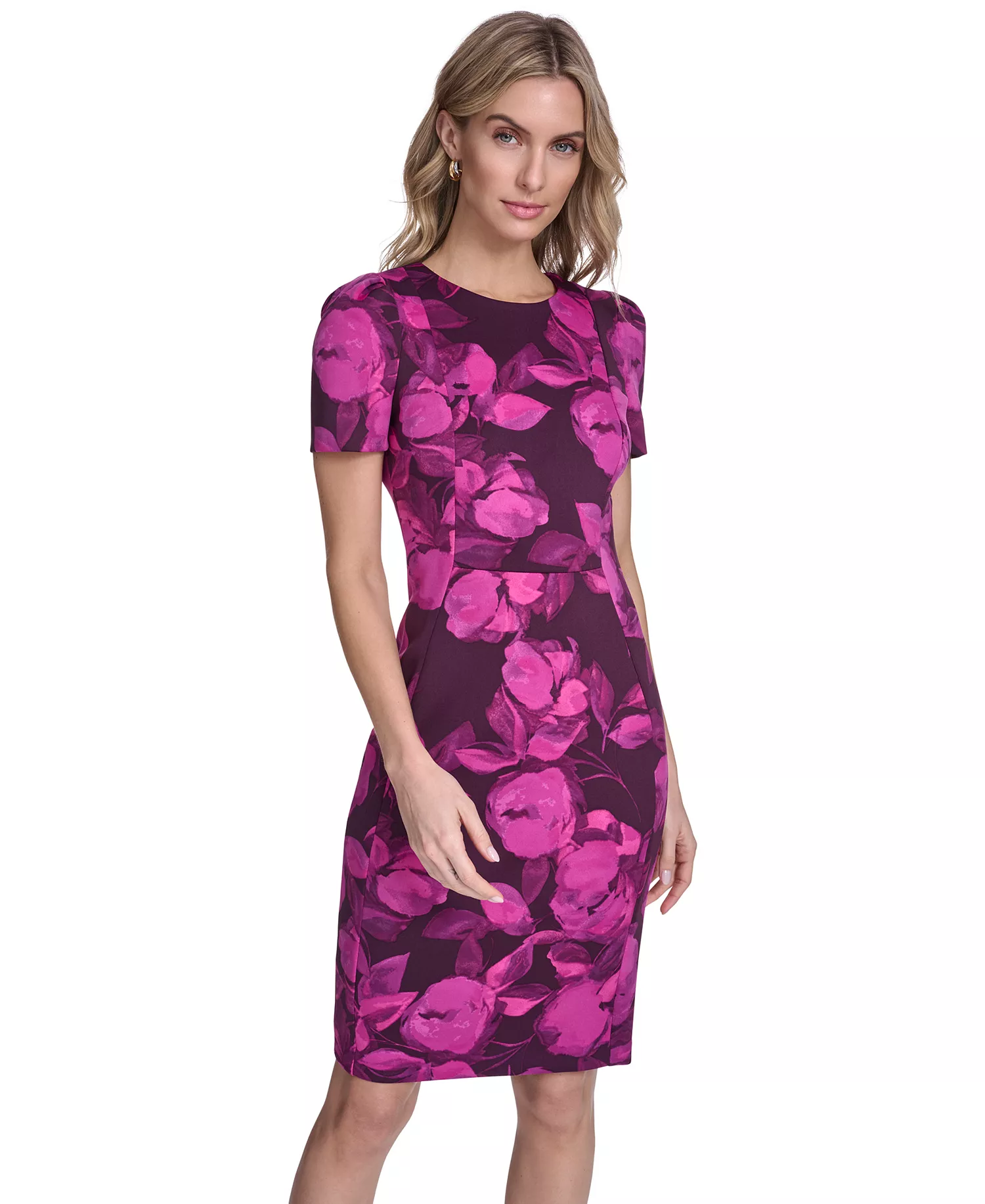 Women's Floral Print Short Dress - Purple - 10