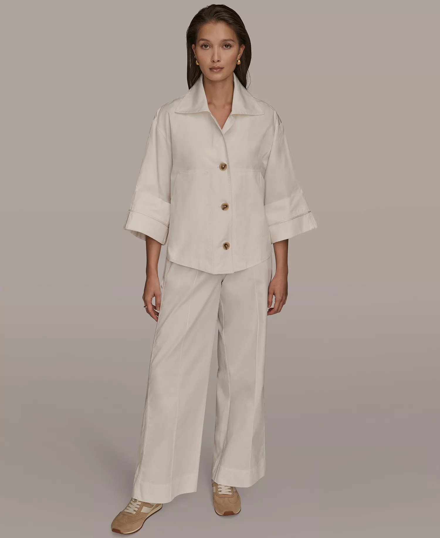 Women's Cotton Twill Button Front Jacket - Cream - L