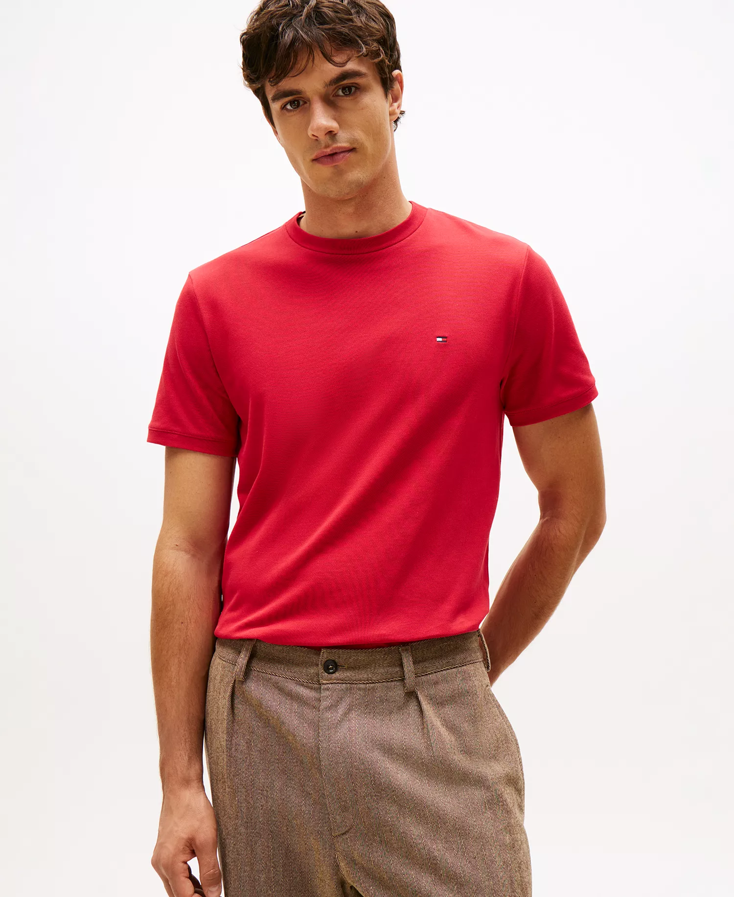 Men's Red, White & Blue Pique Textured T-Shirt - Medium Red - XXL