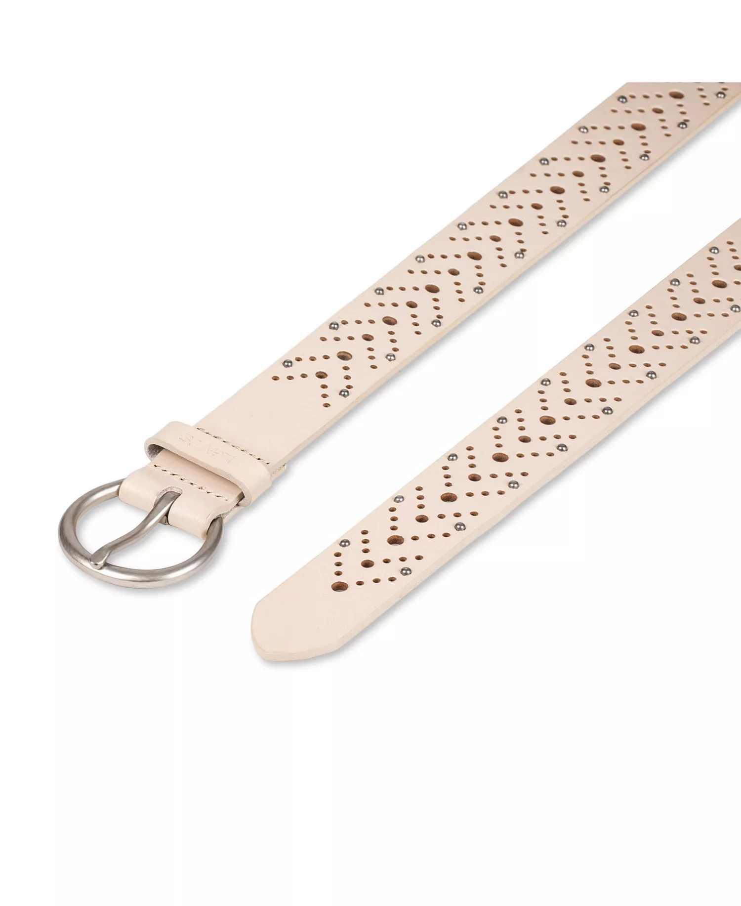 Women's Studded Fully Adjustable Perforated Leather Belt - Wheat - X-Large