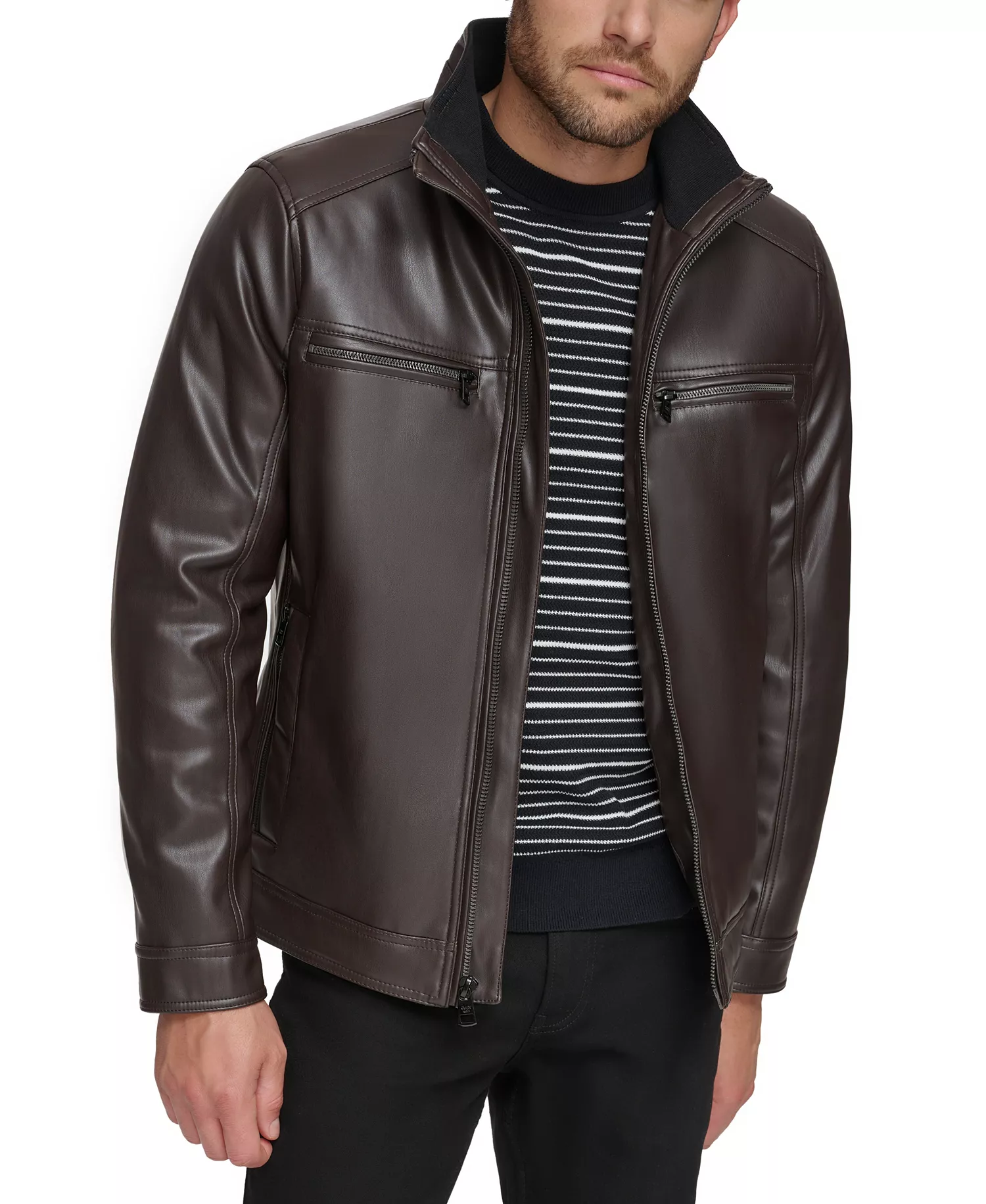 Men's Faux Leather Moto Jacket, Created for Macy's - Heritage Brown - 2XL