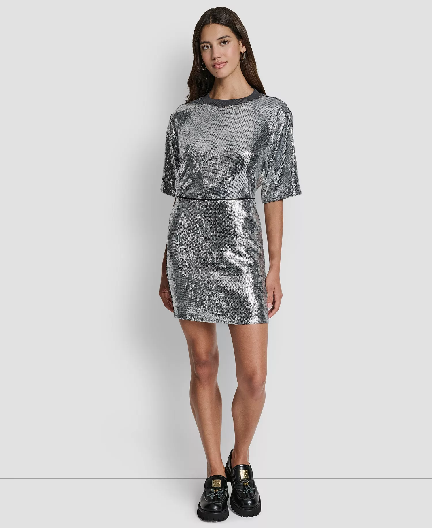 Women's Sequins Pull-On Mini Skirt - Black/Silver - L