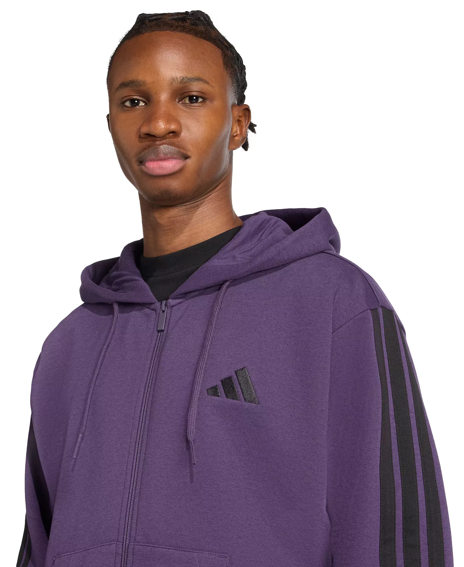 Men's Regular-Fit 3-Stripes Full-Zip Fleece Hoodie  - Aurora Plum/Black - 2XL