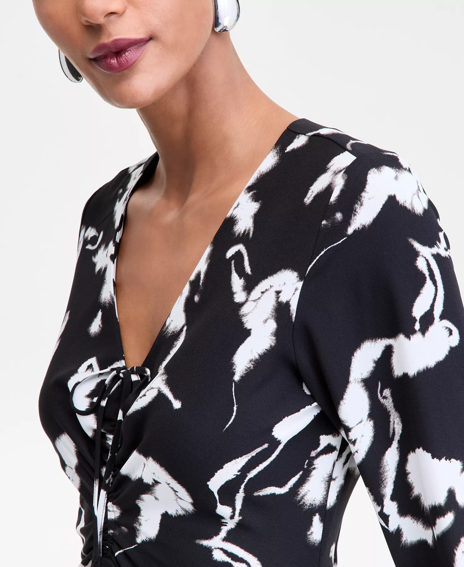 Women's Drawstring-Front V-Neck Midi Dress, Macy's Exclusive - Prt Tie Front Maxi - M