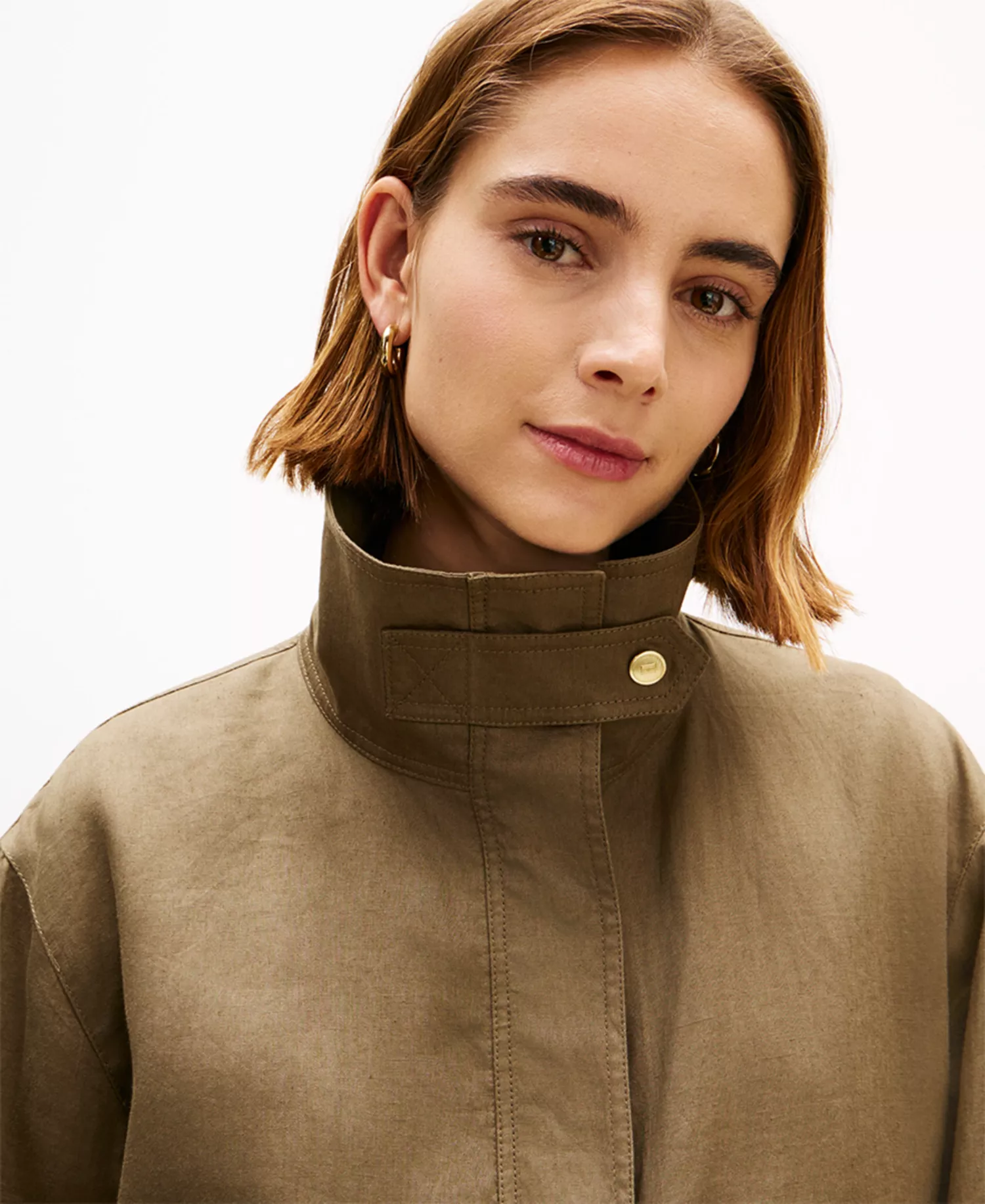 Women's Front-Zip Linen Utility Jacket - Tan - L