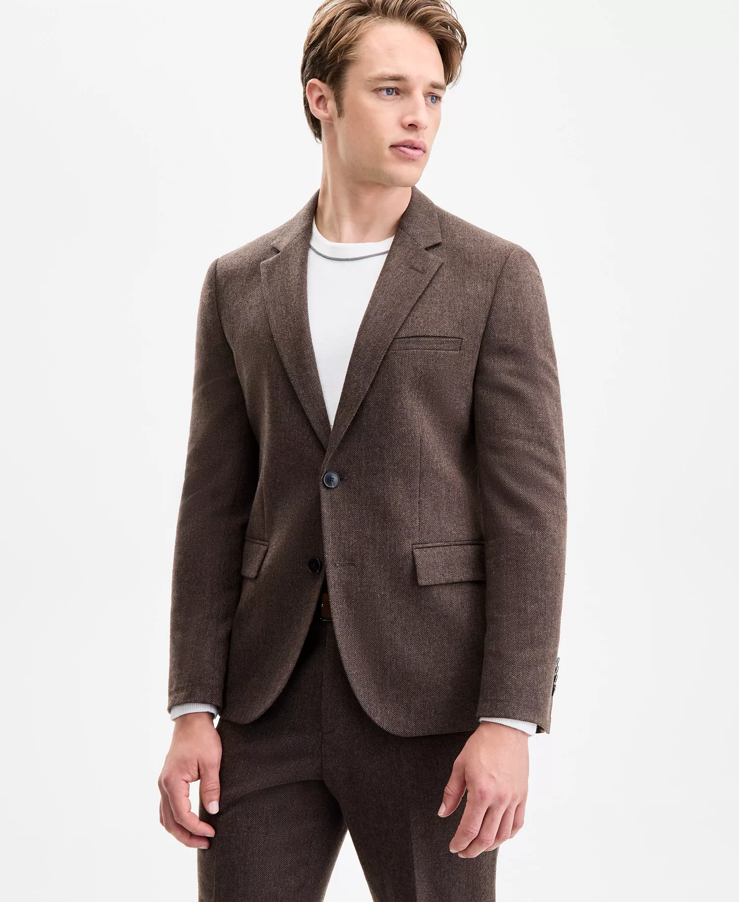 Men's Modern-Fit Herringbone Suit Jacket - Brown - 36R