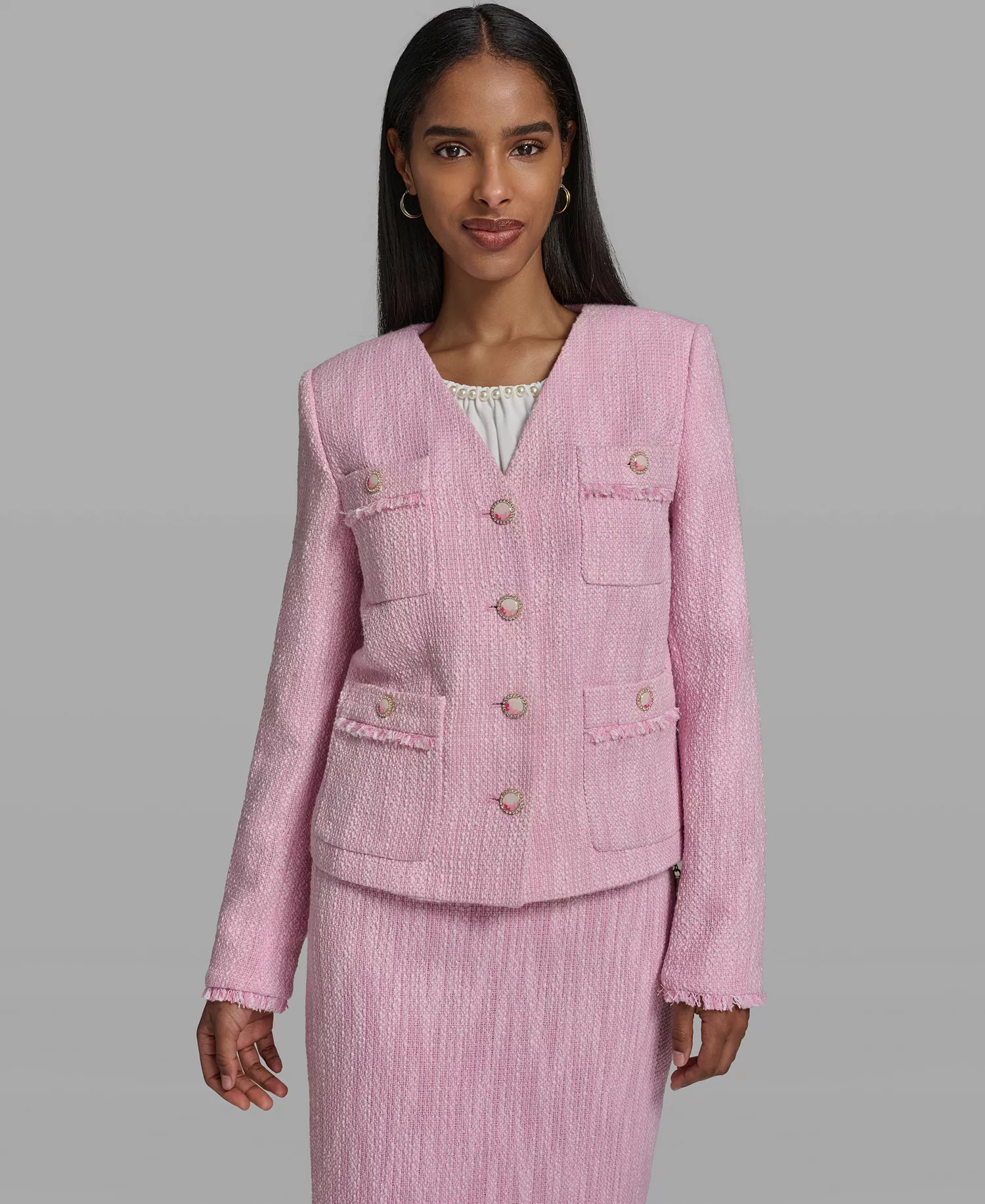 Women's V-Neck Woven Cropped Jacket - Prism Pink/ballet Slipper - 0