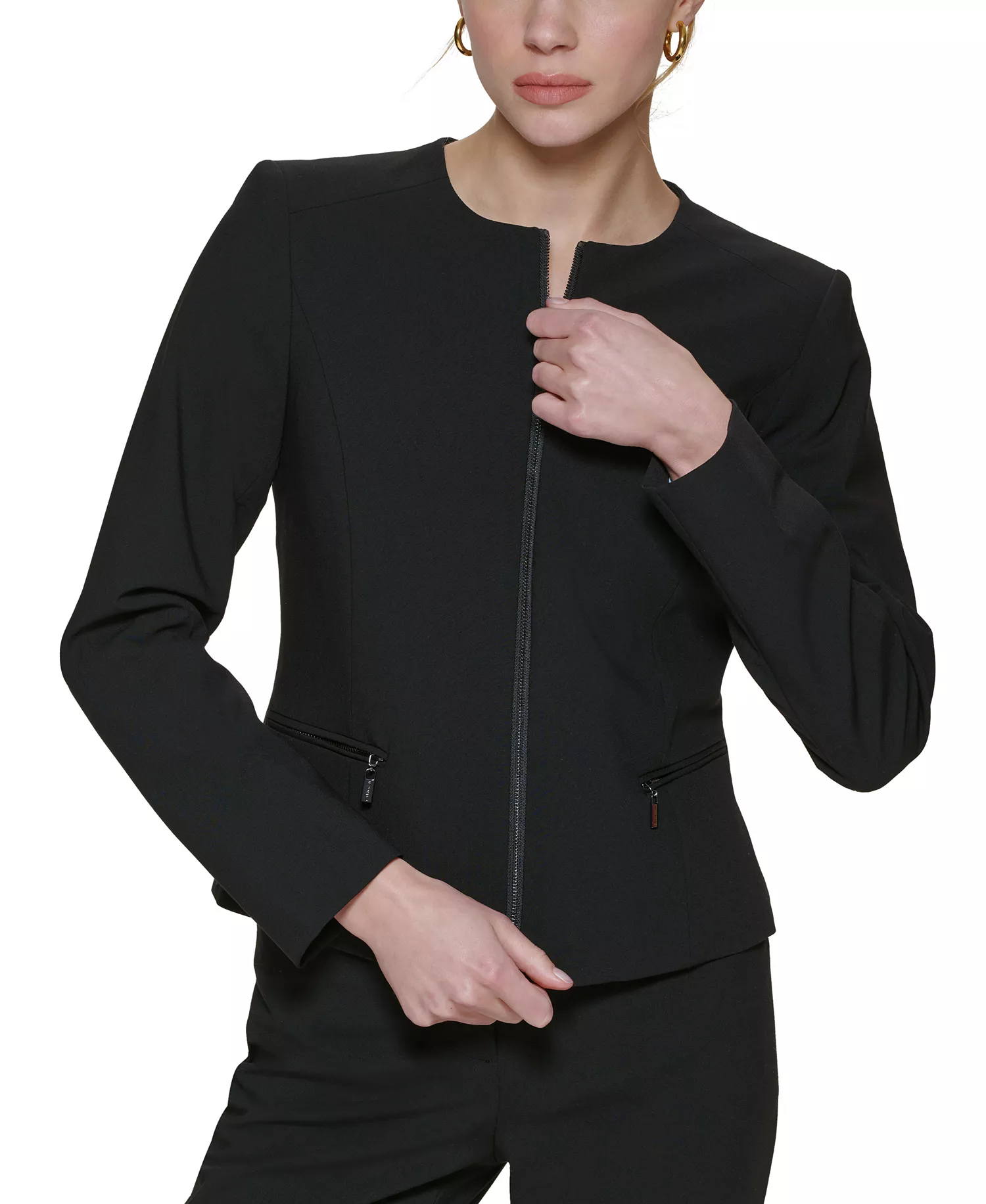 Collarless Blazer - Black - 0