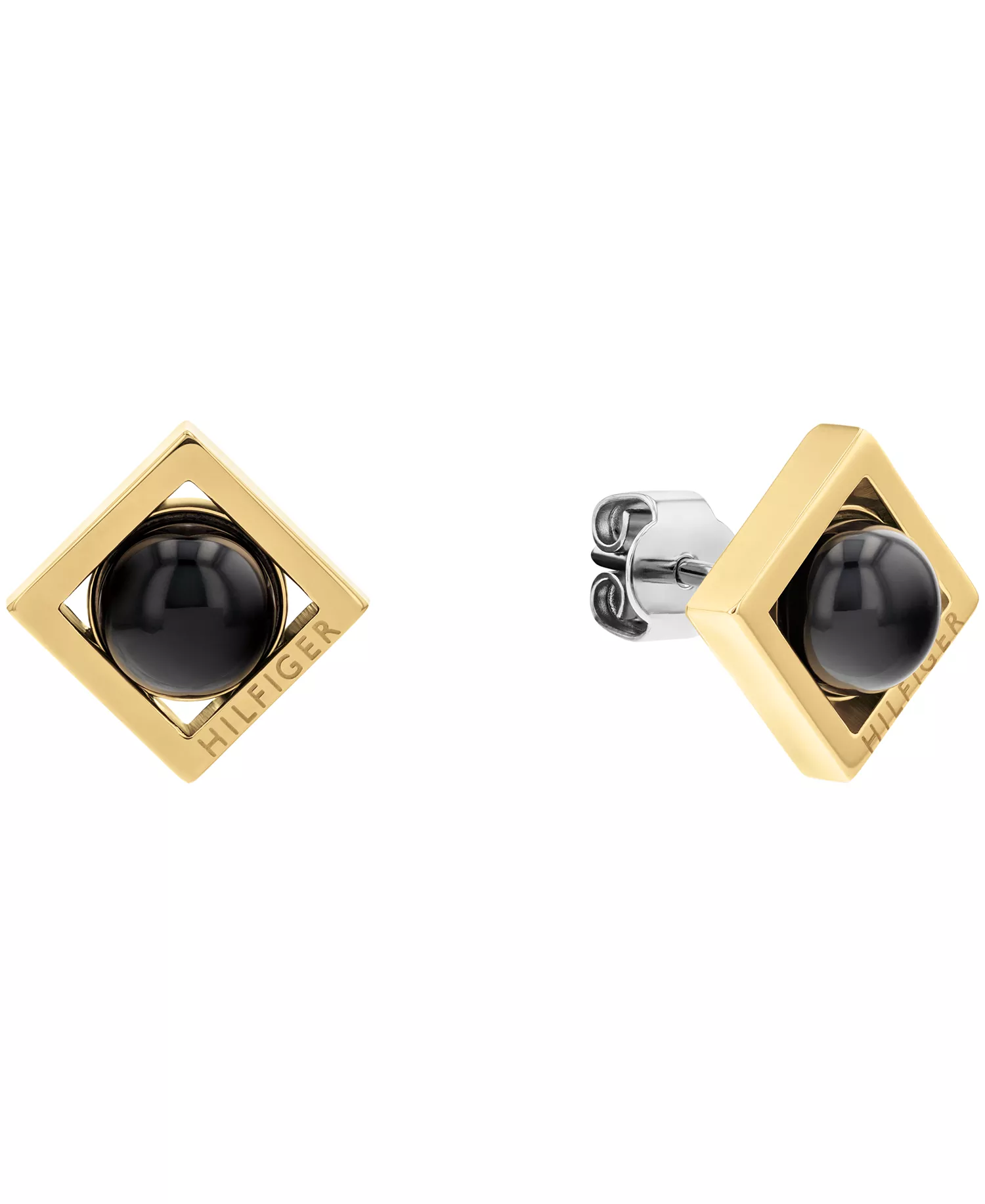 Women's Onyx Circle Gold-Tone Stainless Steel Earring - Gold - One Size Fits All