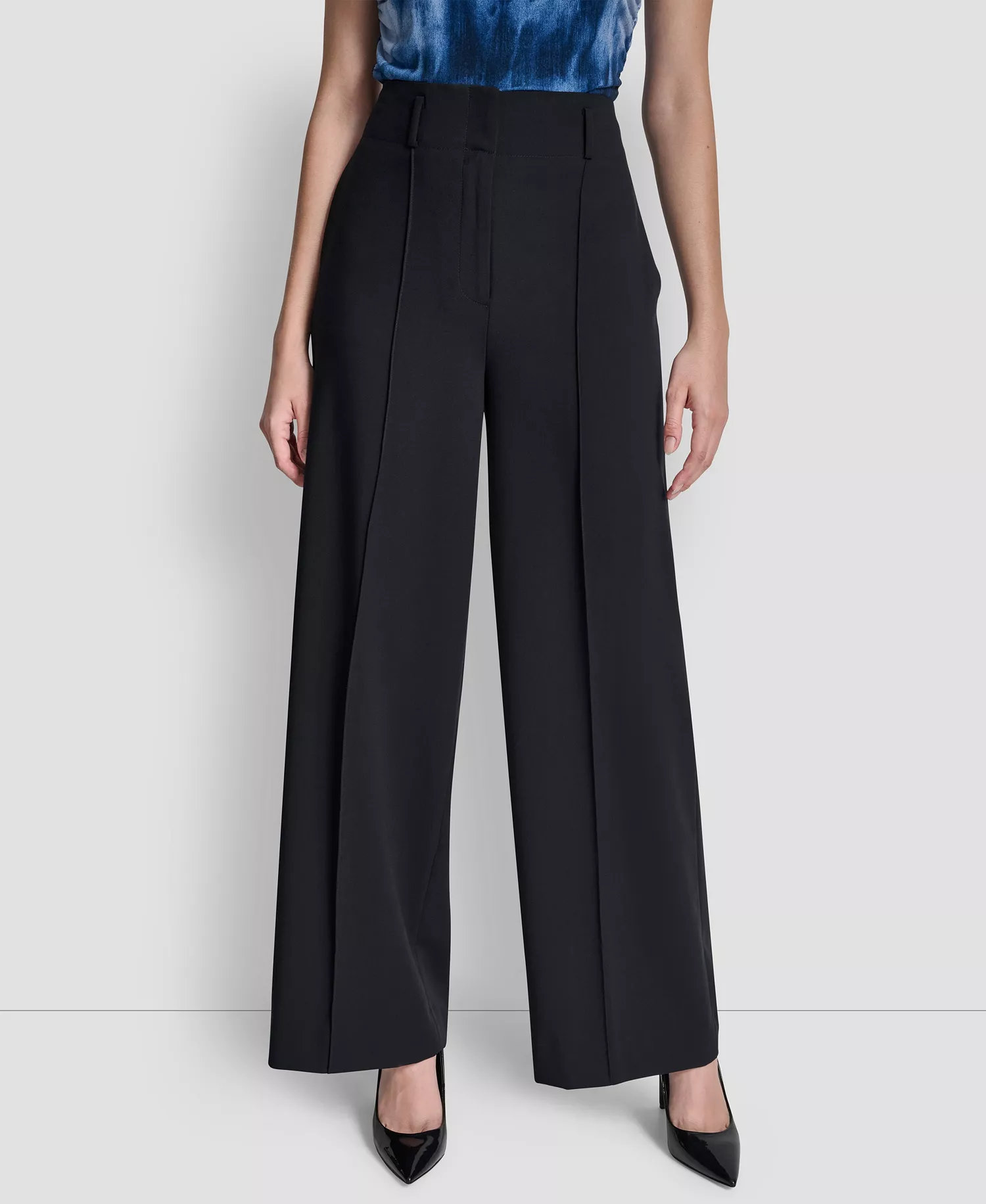 Women's Pintuck Wide Leg Pants - Navy - 10