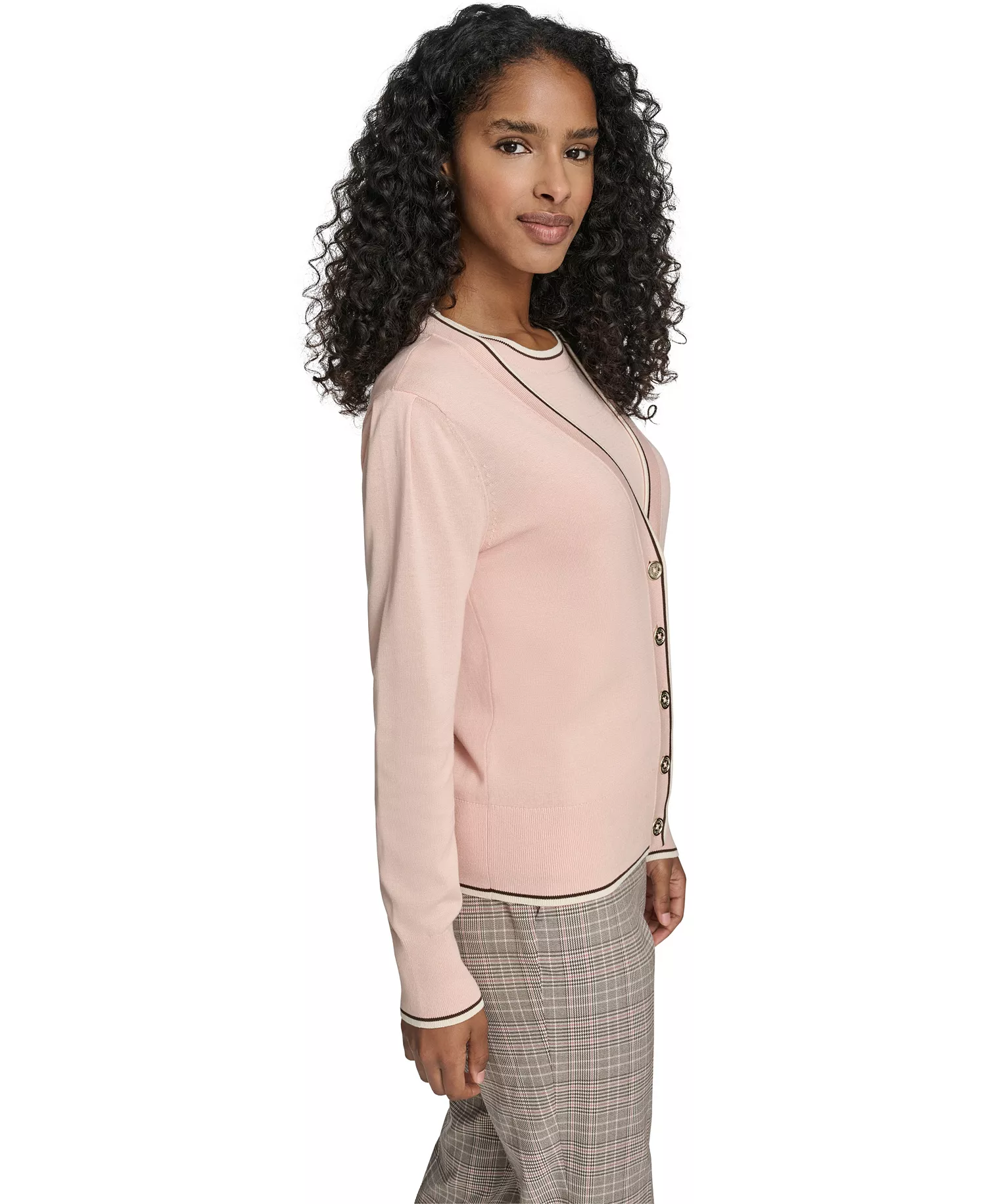 Women's V-Neck Long-Sleeve Cardigan Set - Evening Sand Multi - L