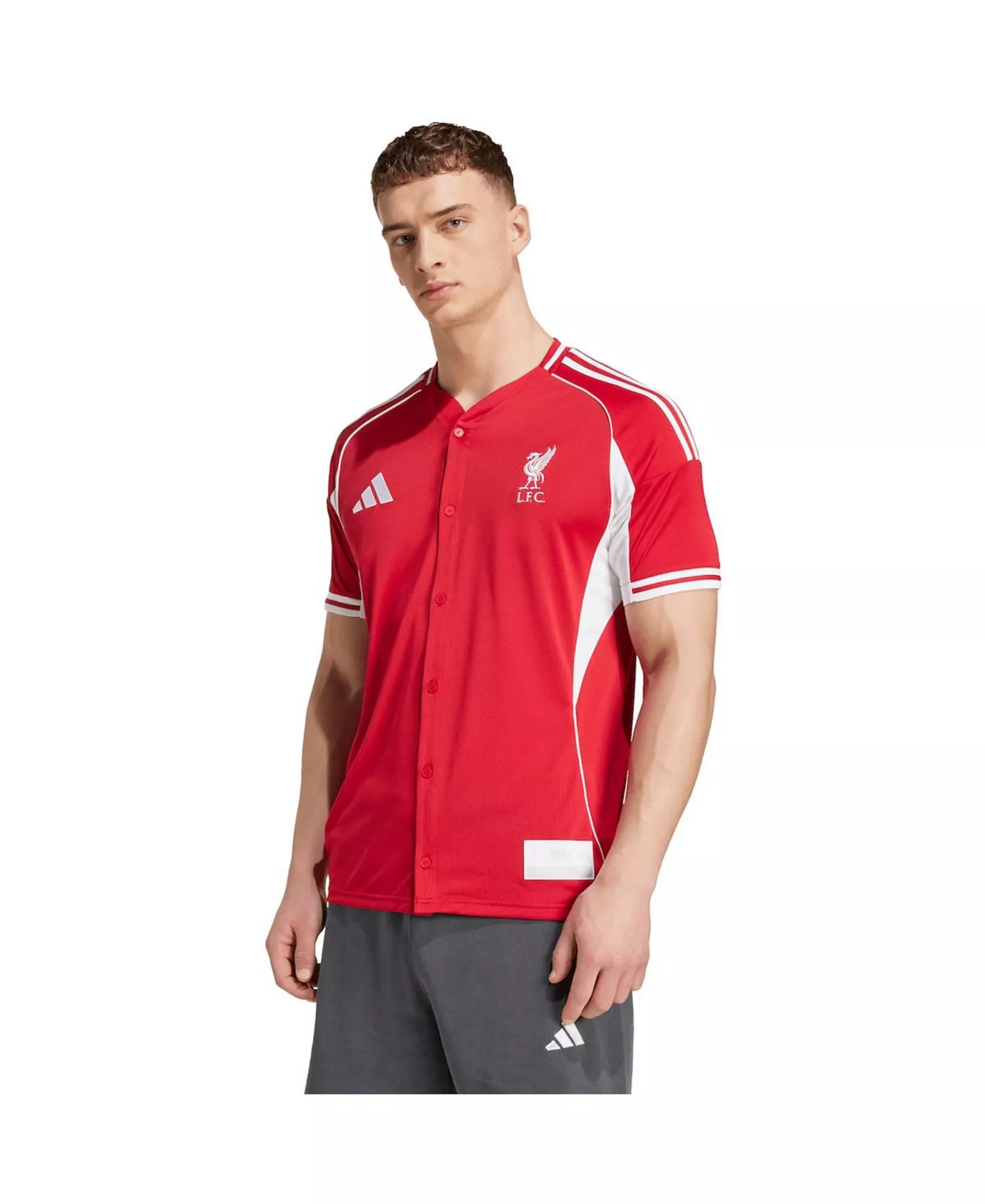 Men's Red Liverpool Full-Button Baseball Jersey - Red - L