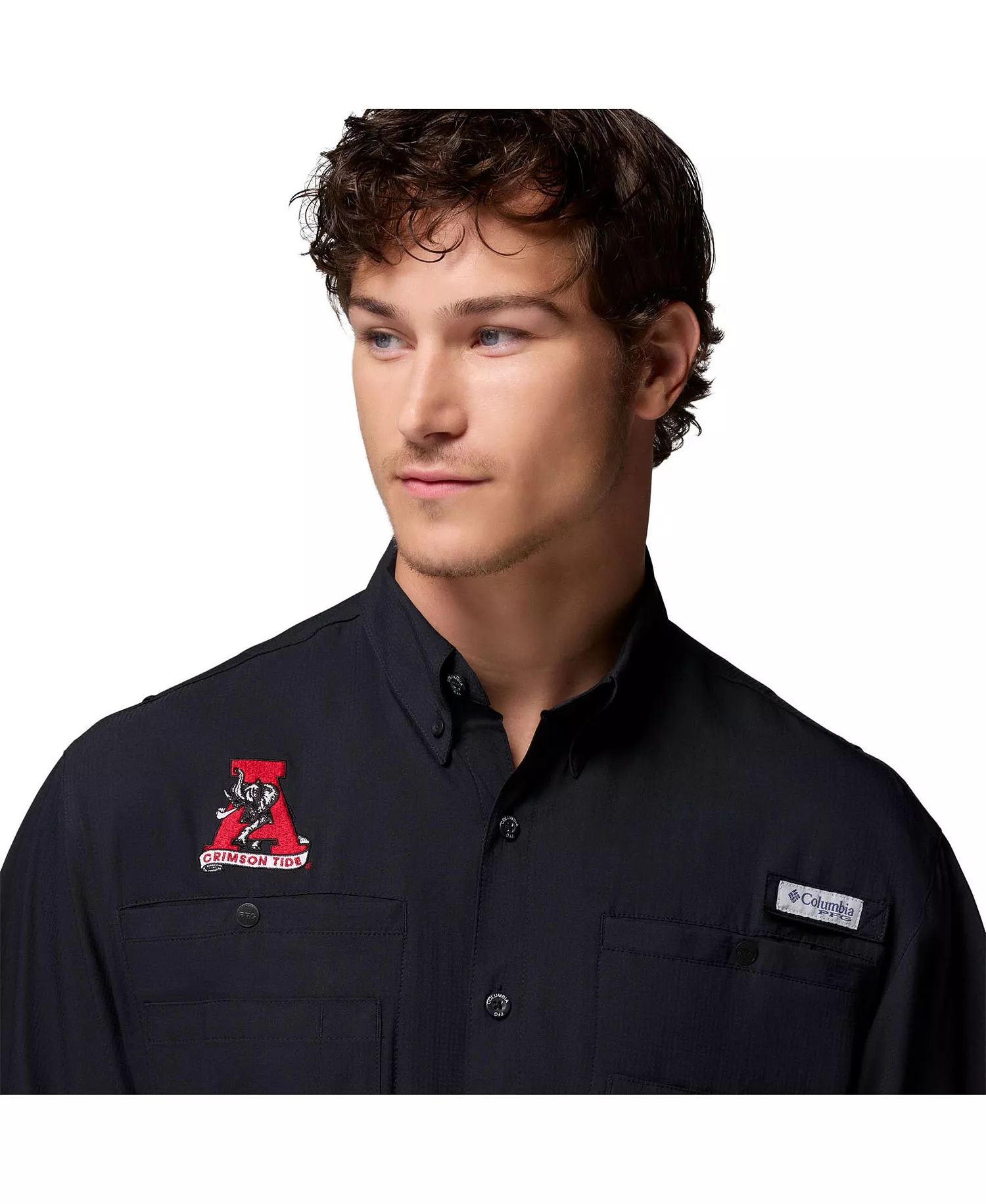 Men's Black Alabama Crimson Tide Tamiami Omni-Shade Button-Down Shirt - Black - L