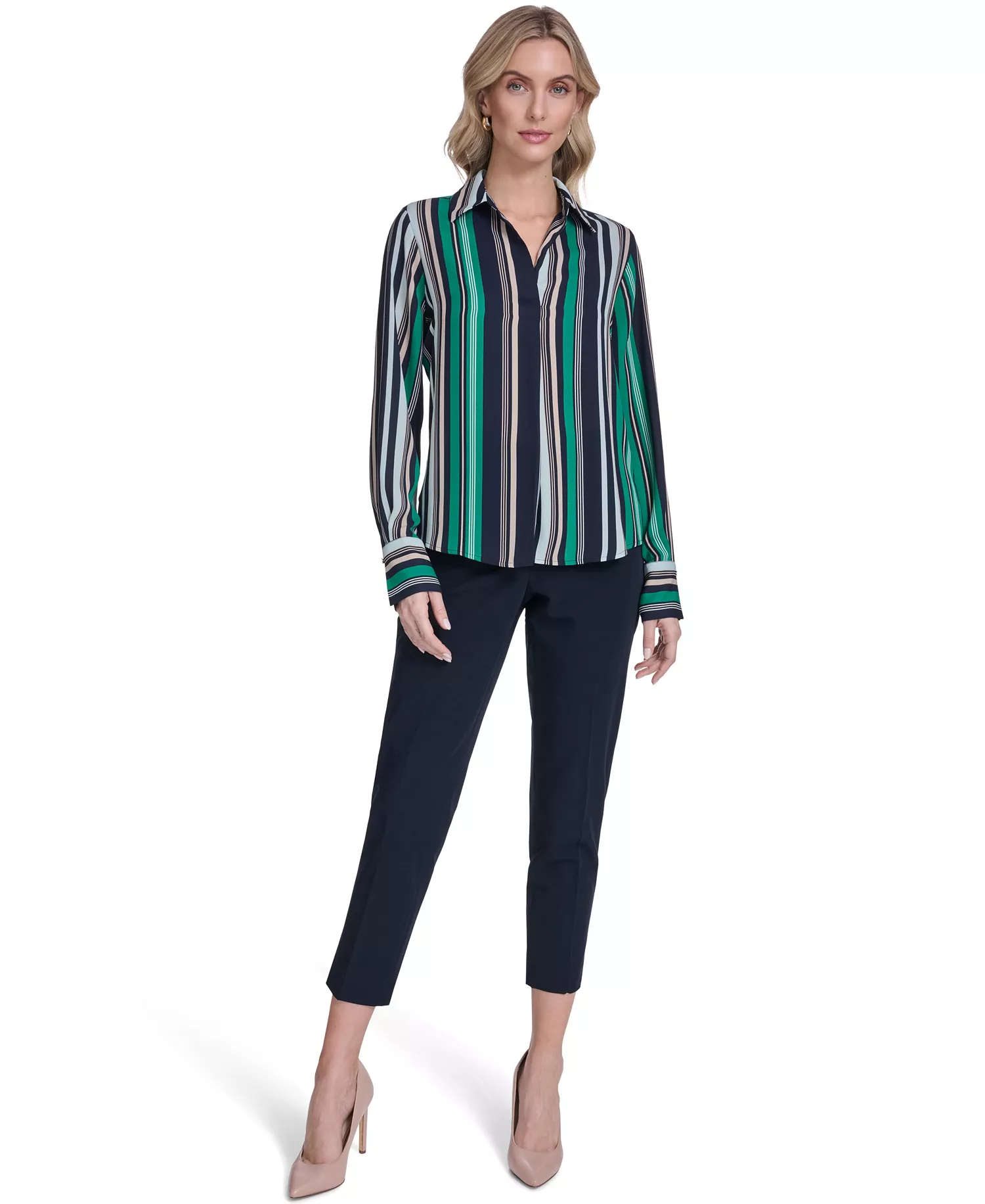 Women's Striped Popover Top - Midnight/Harbor Gray - L