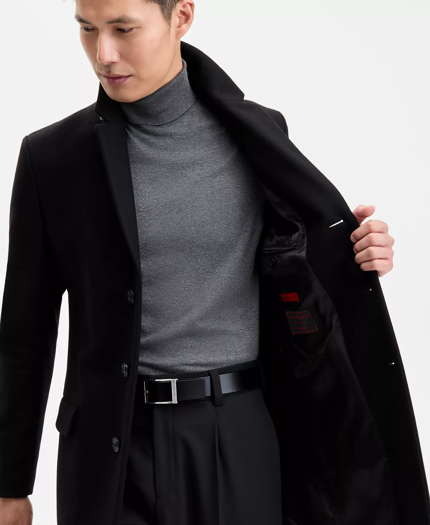 Men's Slim-Fit Wool Cashmere Overcoat - Black - 40L