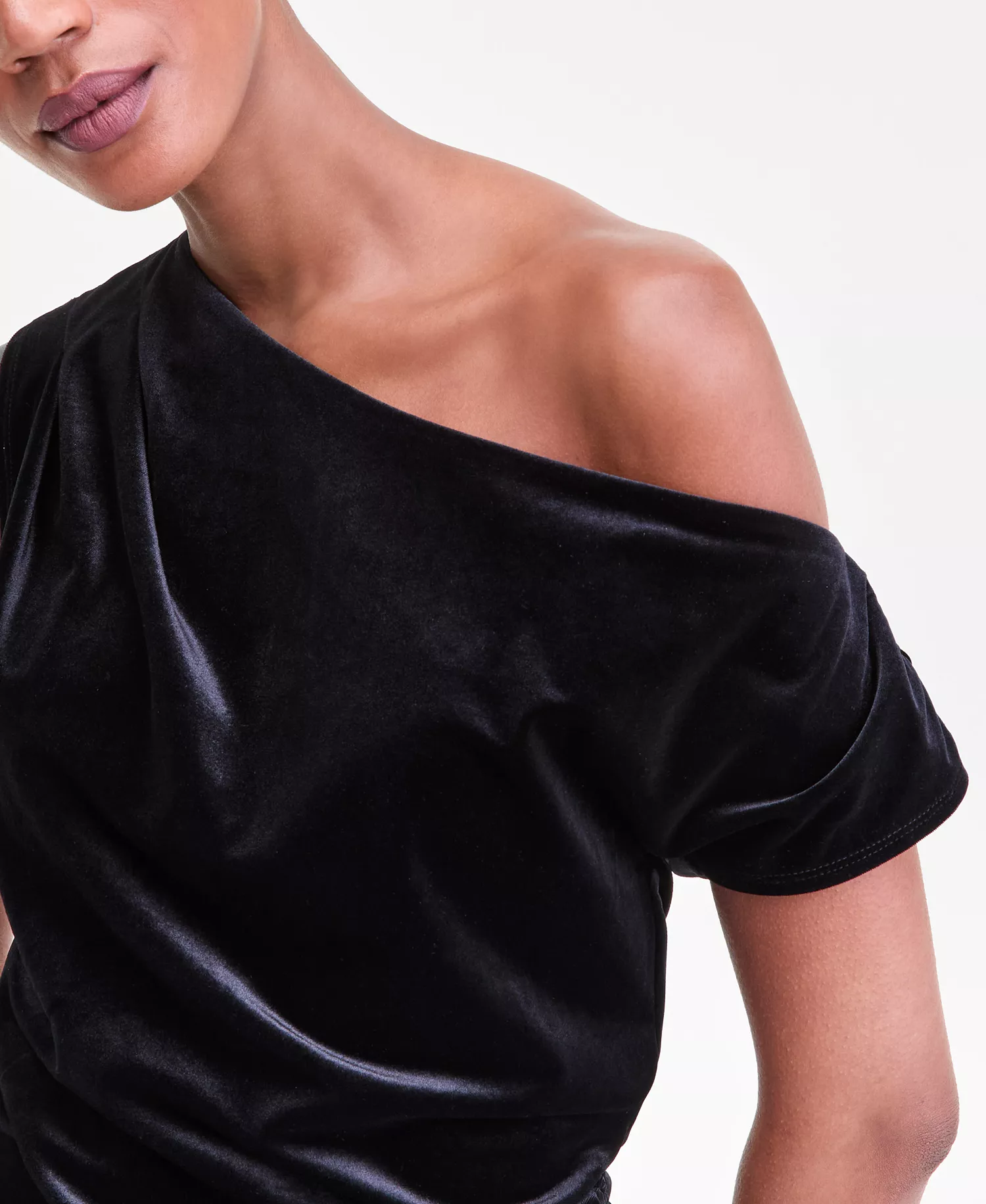 Women's Asymmetric Draped Velvet Top, Macy's Exclusive - Deep Black - S