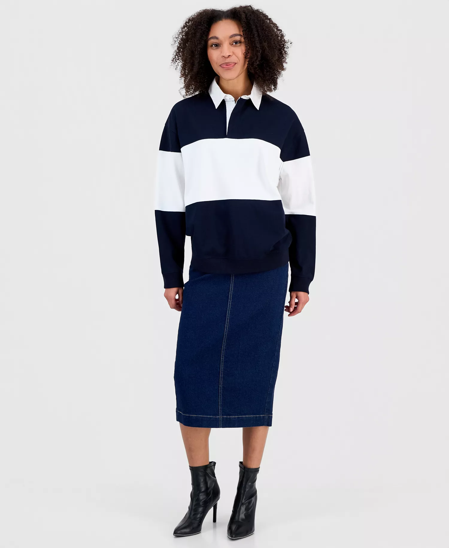 Women's Rugby Polo Shirt, Macy's Exclusive - Navy - L